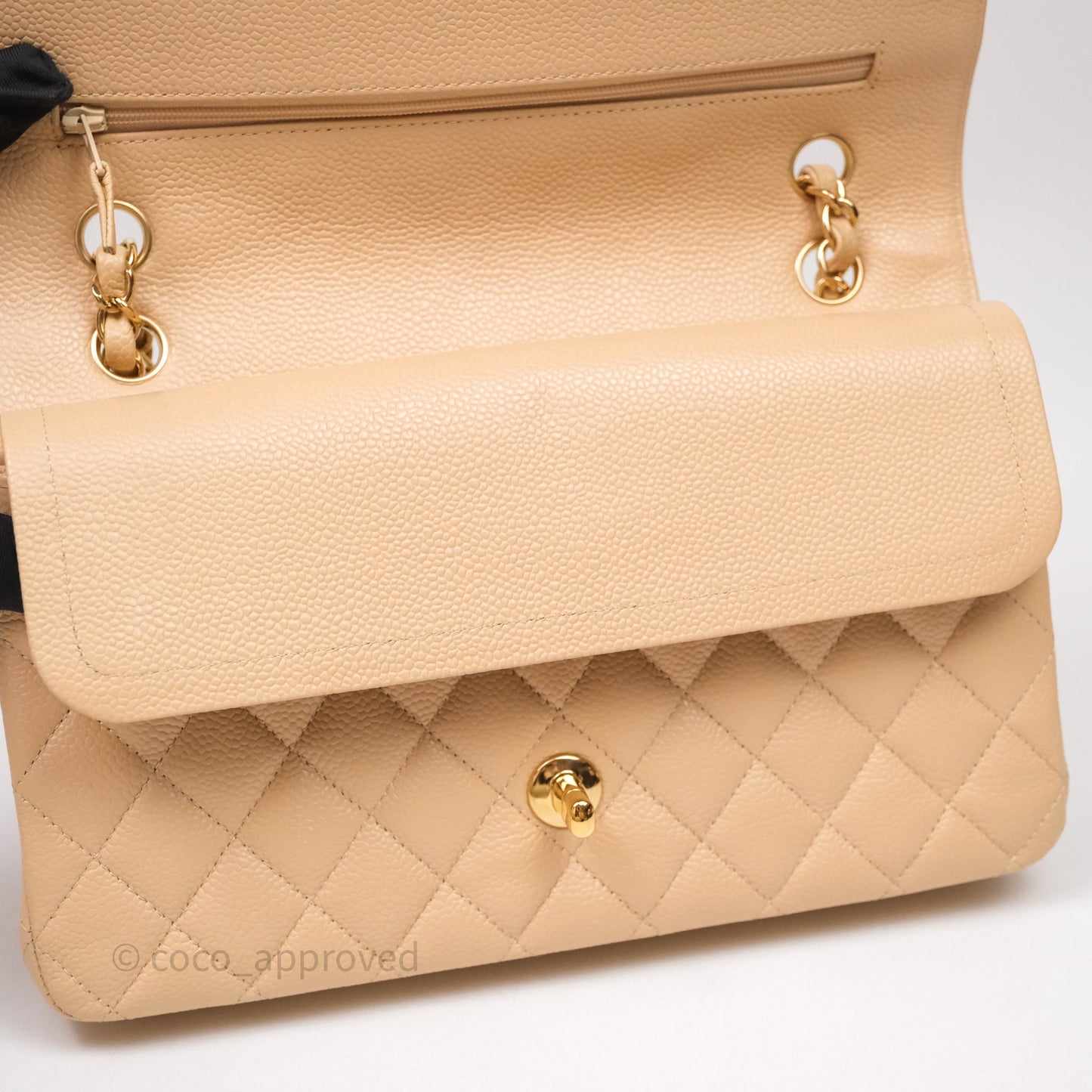 Chanel Classic M/L Medium Flap Quilted Beige Caviar Gold Hardware