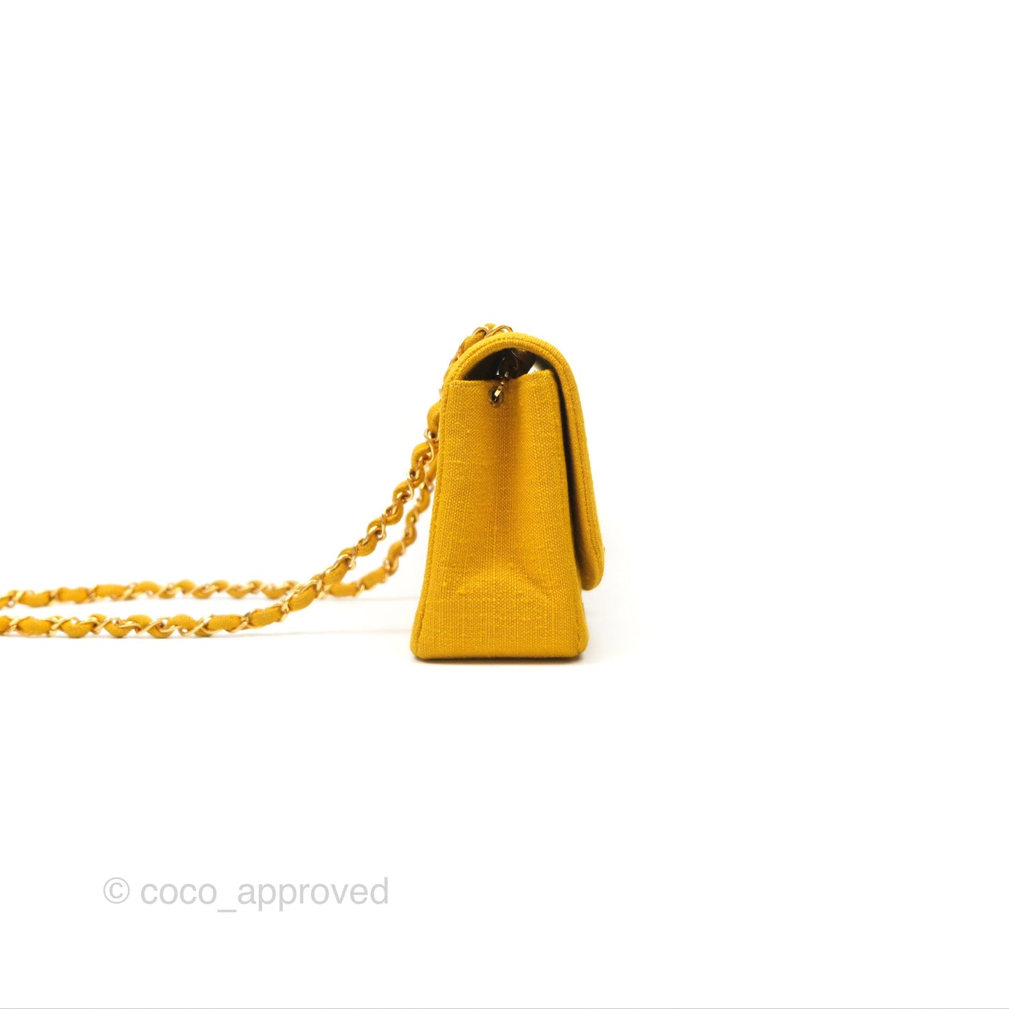 Chanel Vintage Small Classic Diana Flap Bag Yellow Linen Fabric 24K Gold Hardware