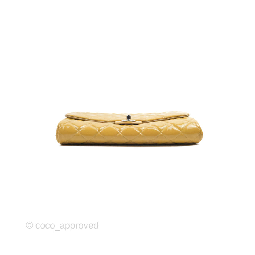 Chanel Quilted Clutch with Chain Beige Patent Silver Hardware