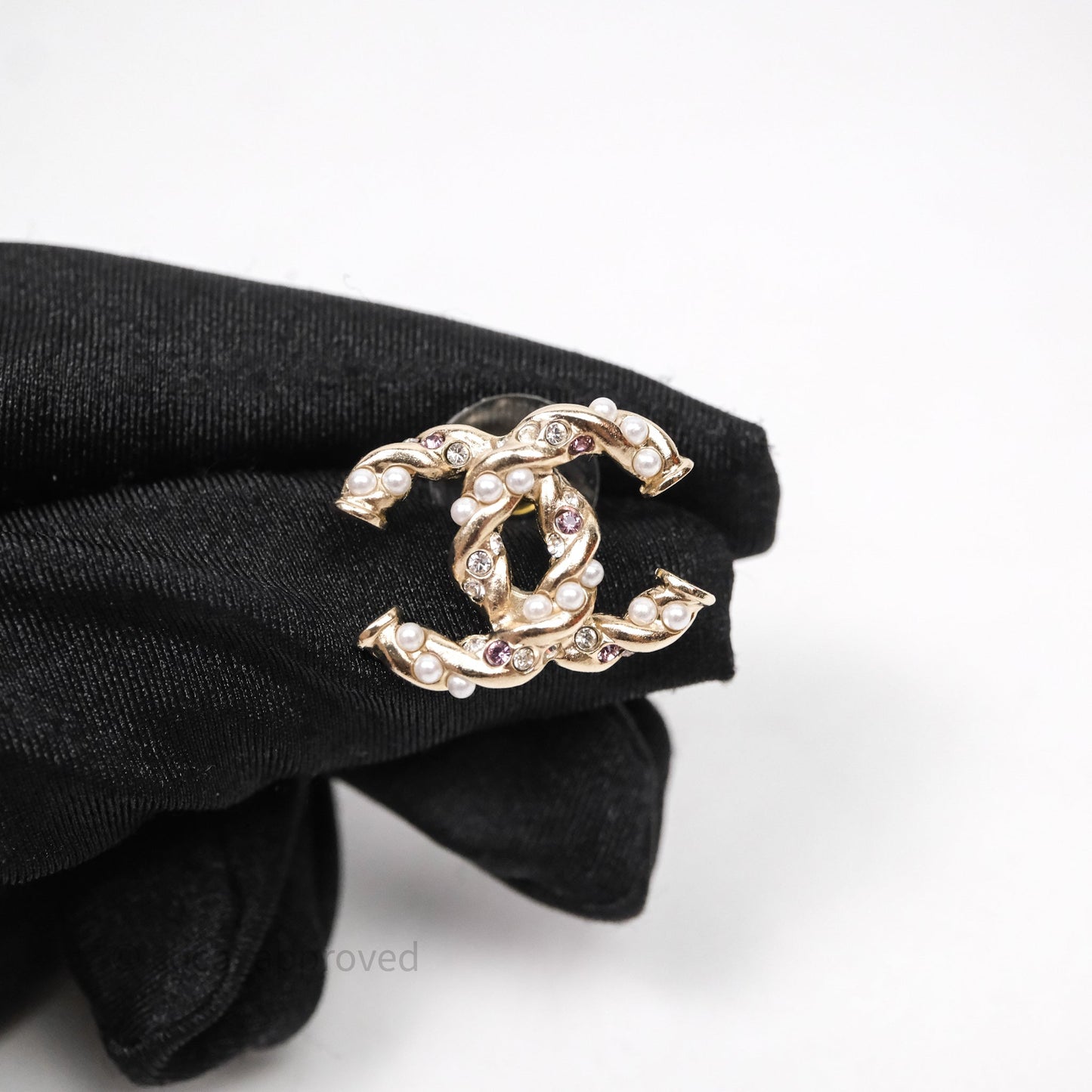 Chanel CC Pearl Crystals Earrings Gold Tone 23B