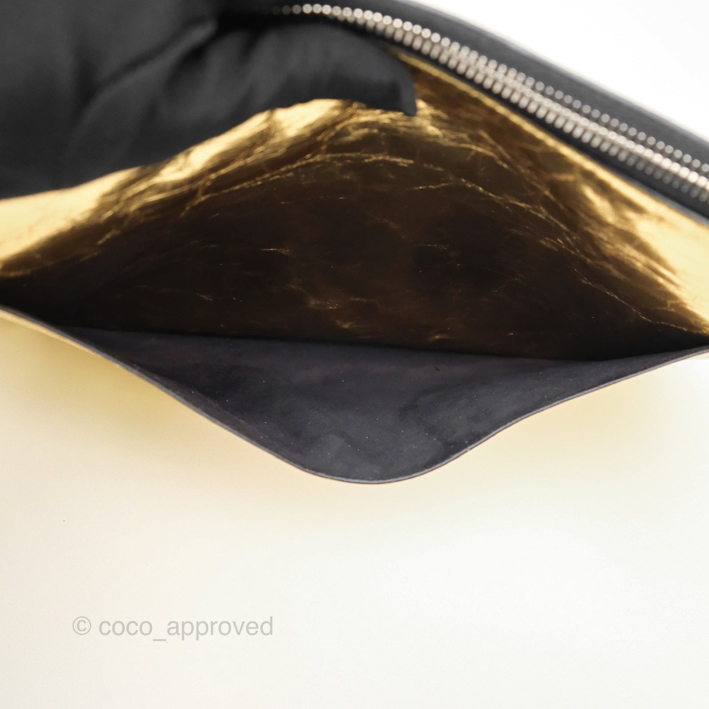 Chanel Large Feministe Maize Feminine Pouch Clutch Metallic Gold Crumpled Lambskin