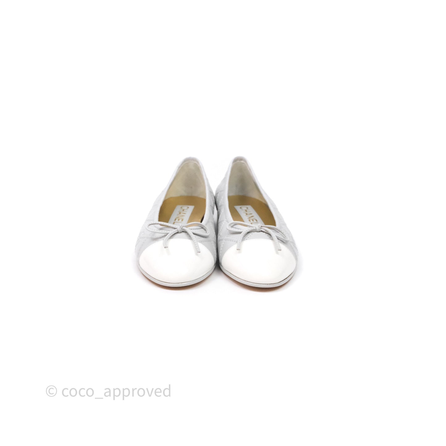 Chanel CC Quilted Light Grey Ballerina Flats Size 36.5