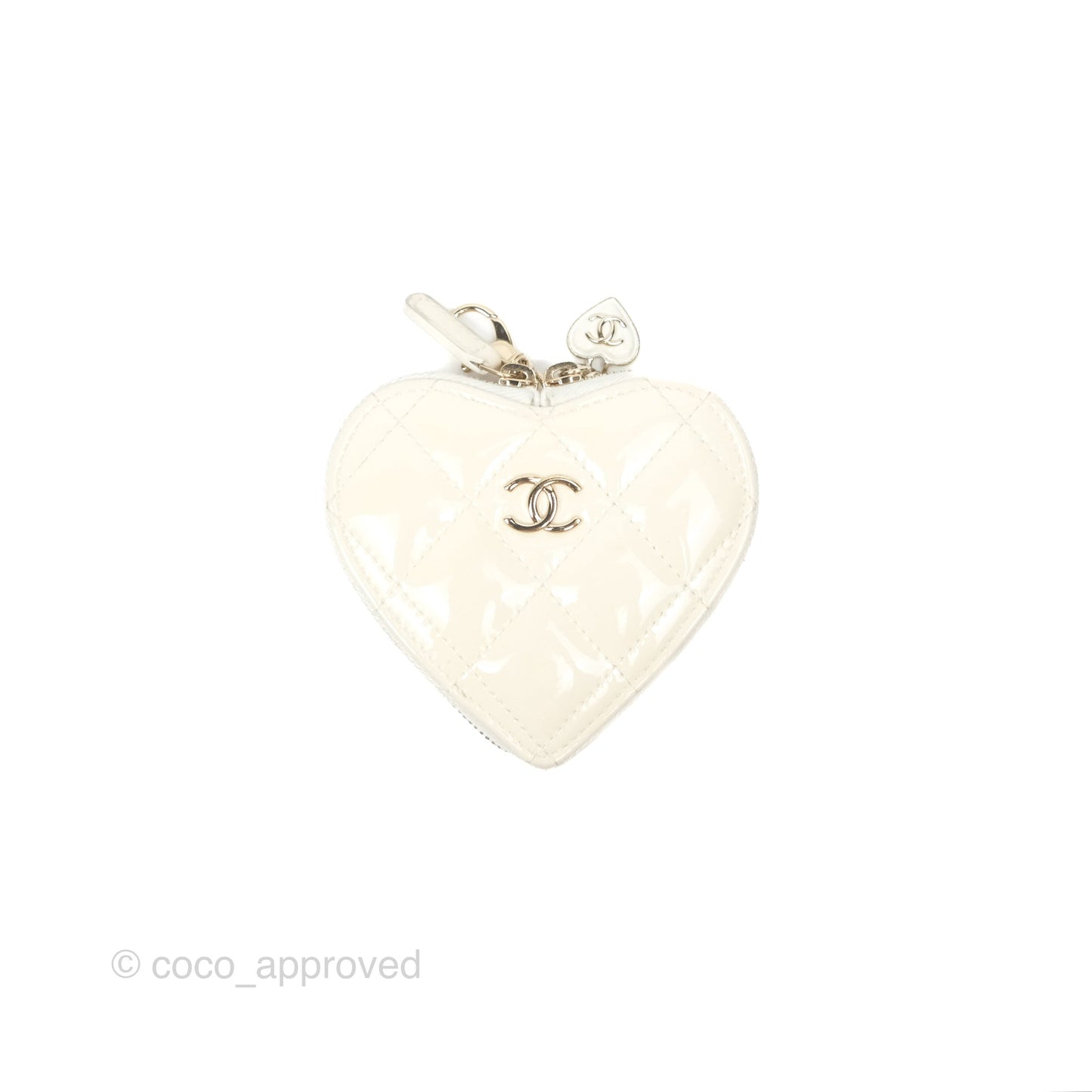 Chanel Heart Clutch with Chain with Coin Purse Black White Patent