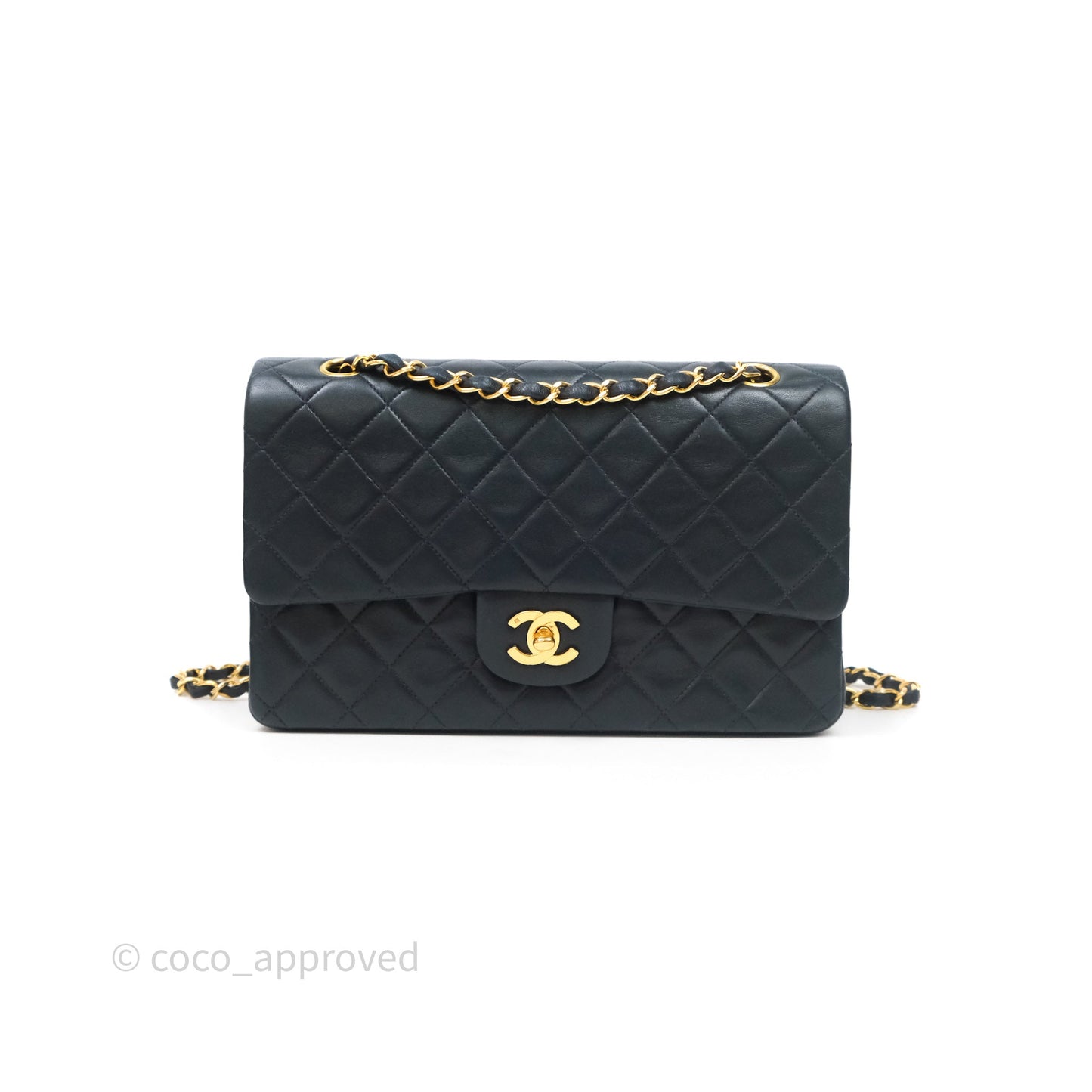 Chanel Vintage M/L Lambskin Medium Double Flap Bag Navy 24K Gold Hardware