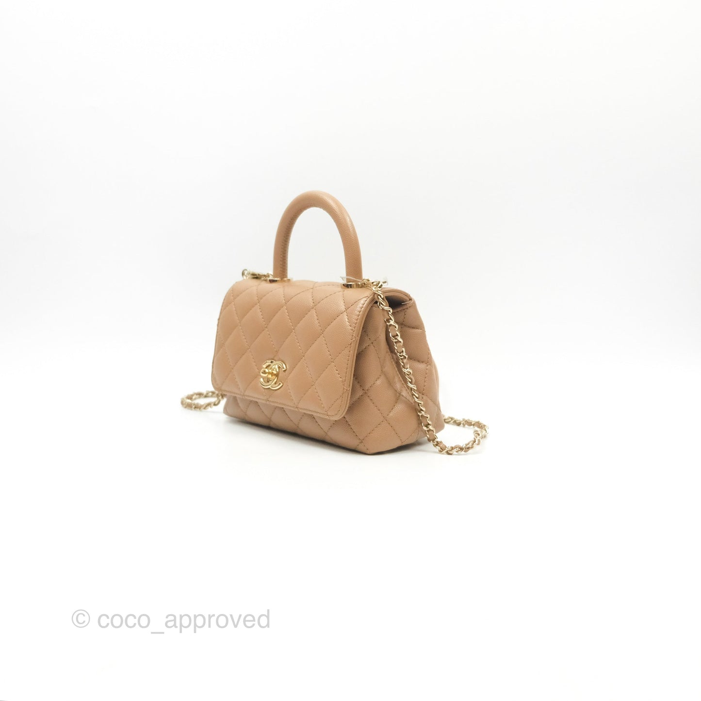 Chanel Mini Coco Handle Quilted Beige Caviar Gold Hardware