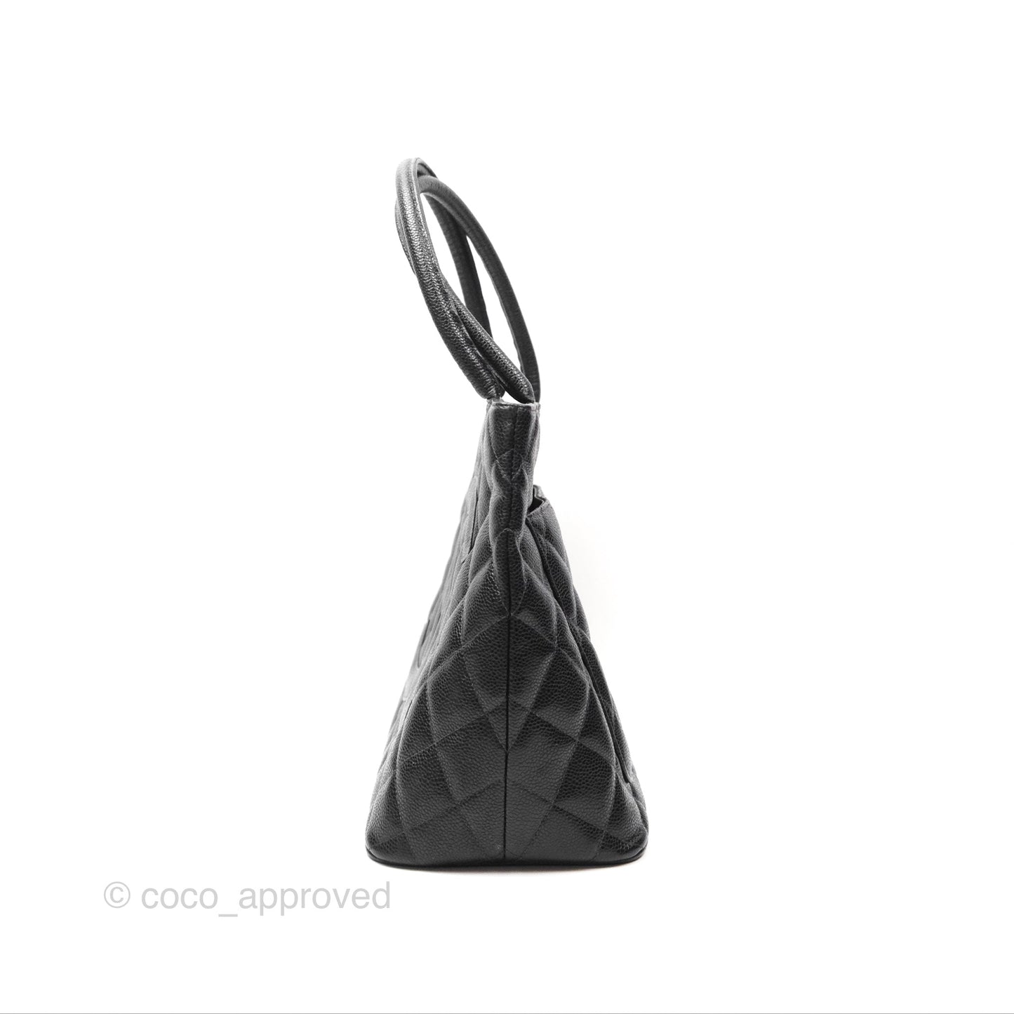 Chanel Vintage Medallion CC Black Caviar Tote Bag Gold Hardware