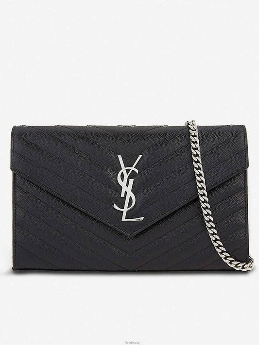 Luxury Saint Laurent Cassandre Matelasse Chain Cross Bag In Grain de Poudre Embossed Leather Black