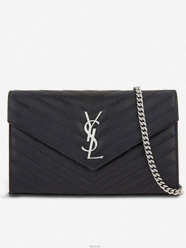 Luxury Saint Laurent Cassandre Matelasse Chain Cross Bag In Grain de Poudre Embossed Leather Black
