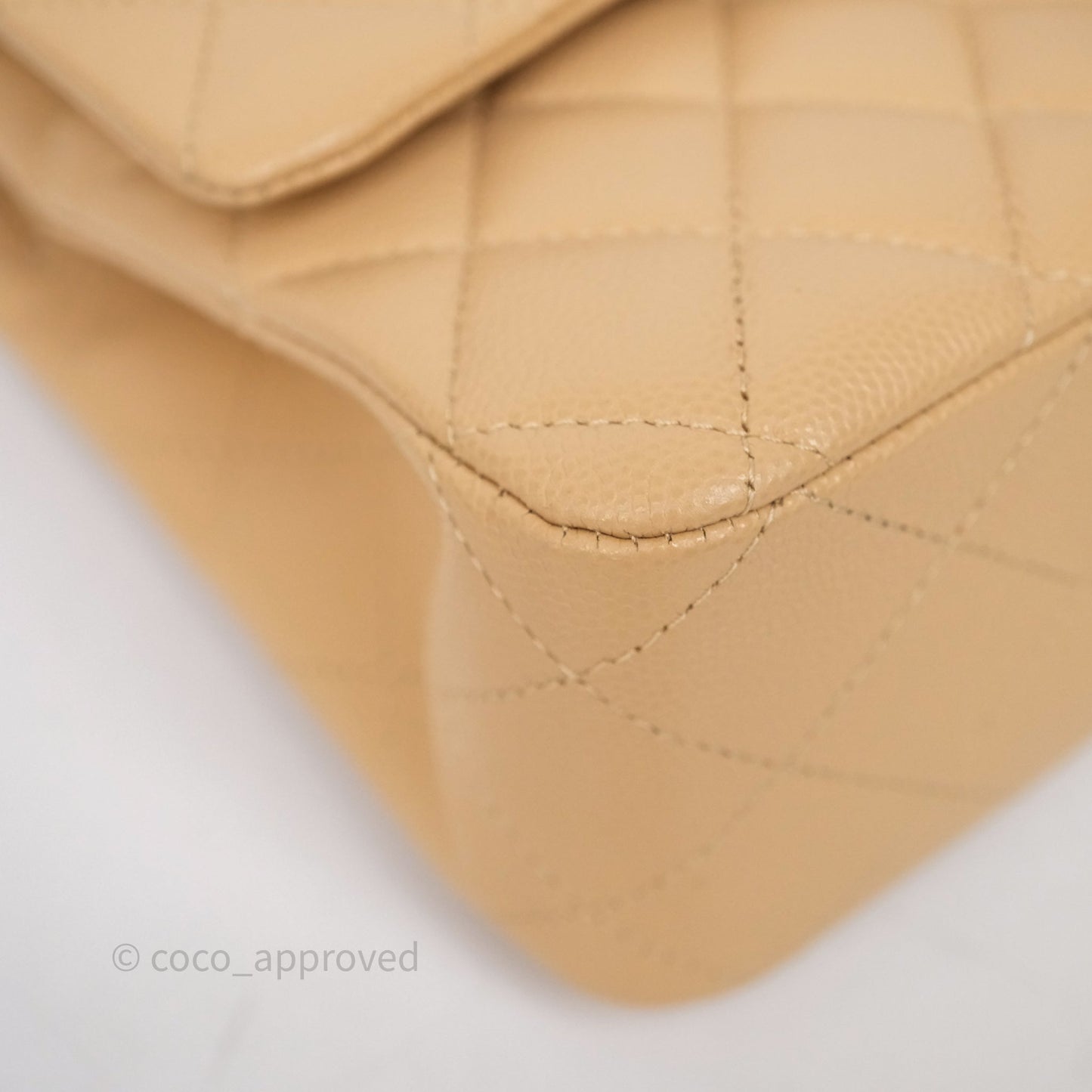 Chanel Classic M/L Medium Flap Quilted Beige Caviar Gold Hardware