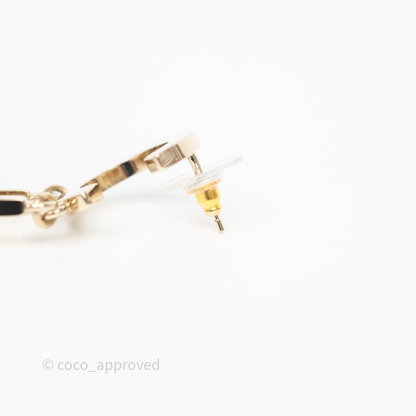 Chanel Letter Cha-Nel Logo Drop Earrings Gold Tone 20V