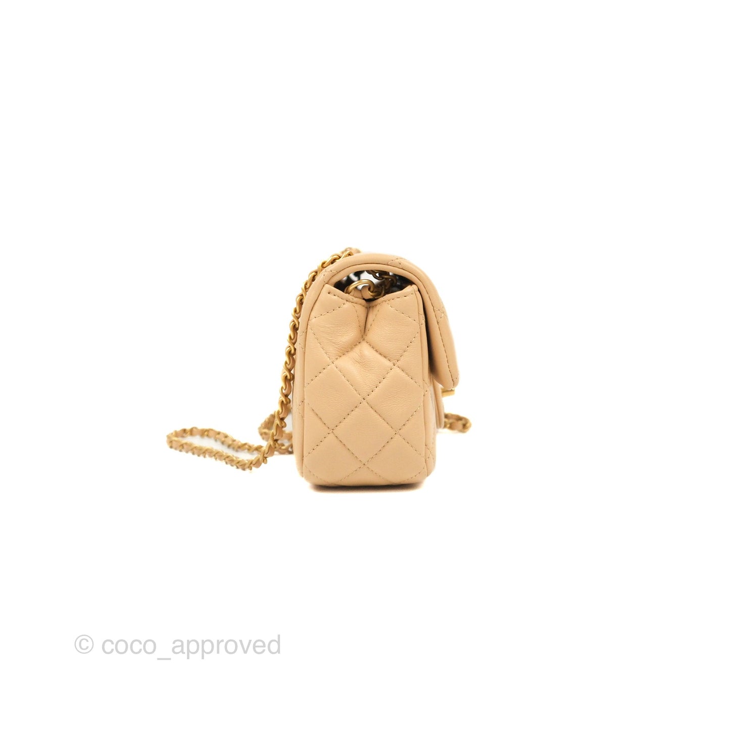 Chanel Mini Rectangular Pearl Crush Beige Lambskin Aged Gold Hardware