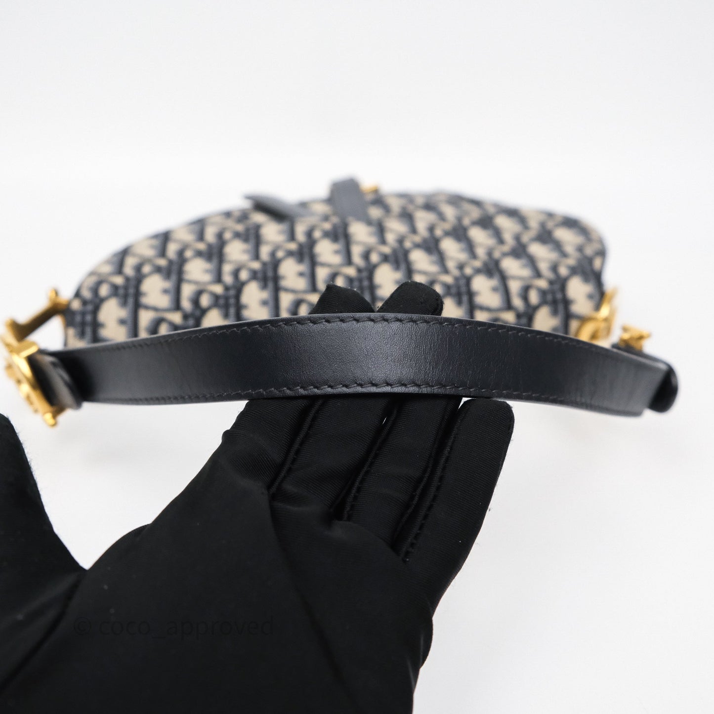 Dior Saddle Bag Navy Dior Oblique Embroidery Aged Gold Hardware