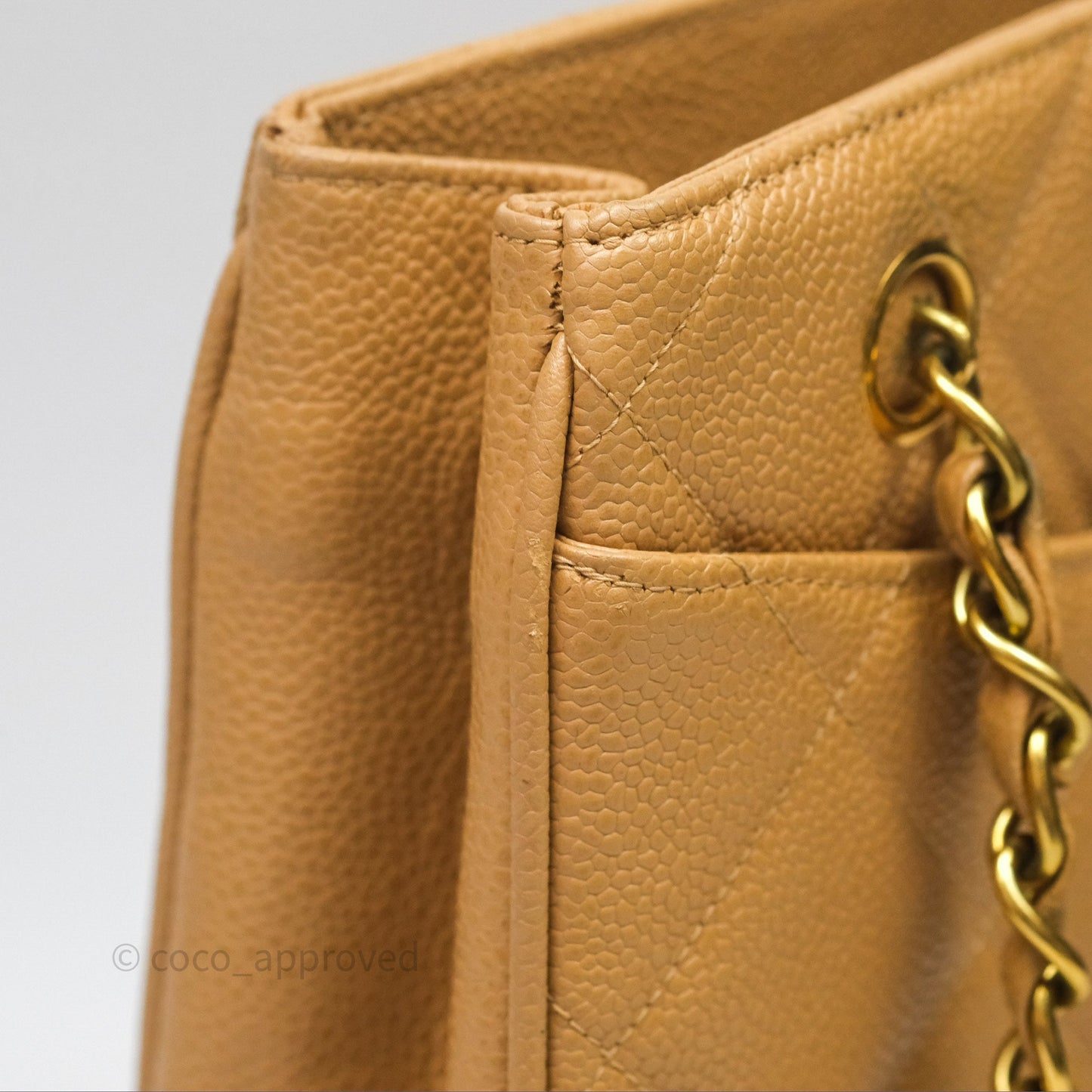 Chanel Vintage CC Quilted Tote Dark Beige Caviar 24K Gold Hardware