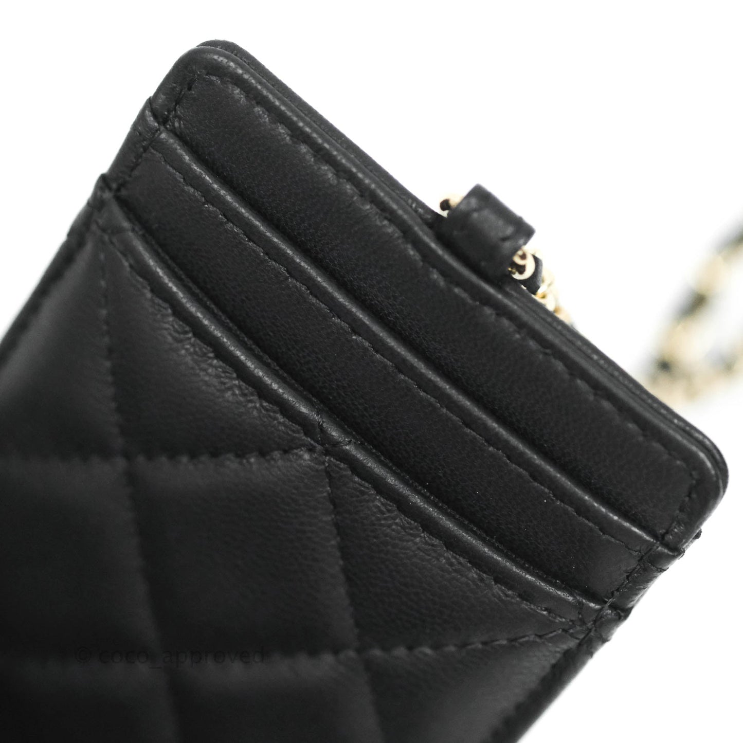 Chanel Quilted Glitter CC Chain Card Holder Black Lambskin Gold Hardware