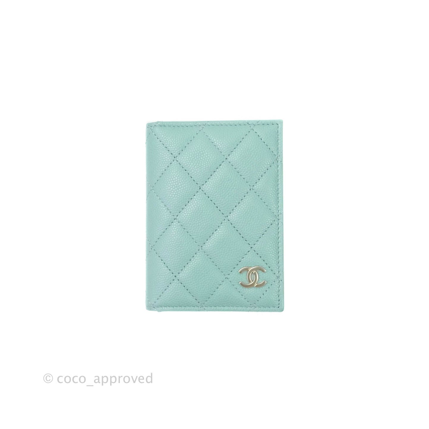 Chanel Classic Quilted Card Holder Tiffany Blue Caviar Gold Hardware
