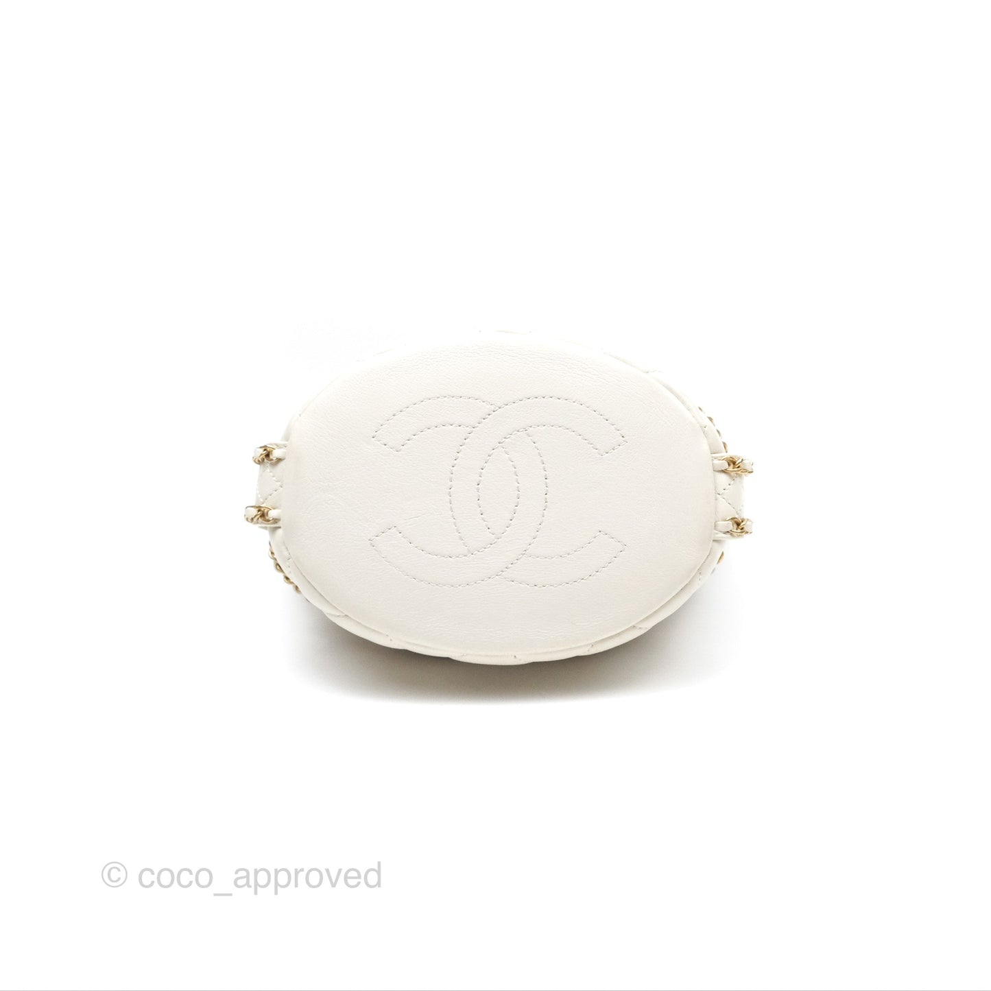 Chanel Quilted Drawstring Bucket Bag Ivory Lambskin Aged Gold Hardware