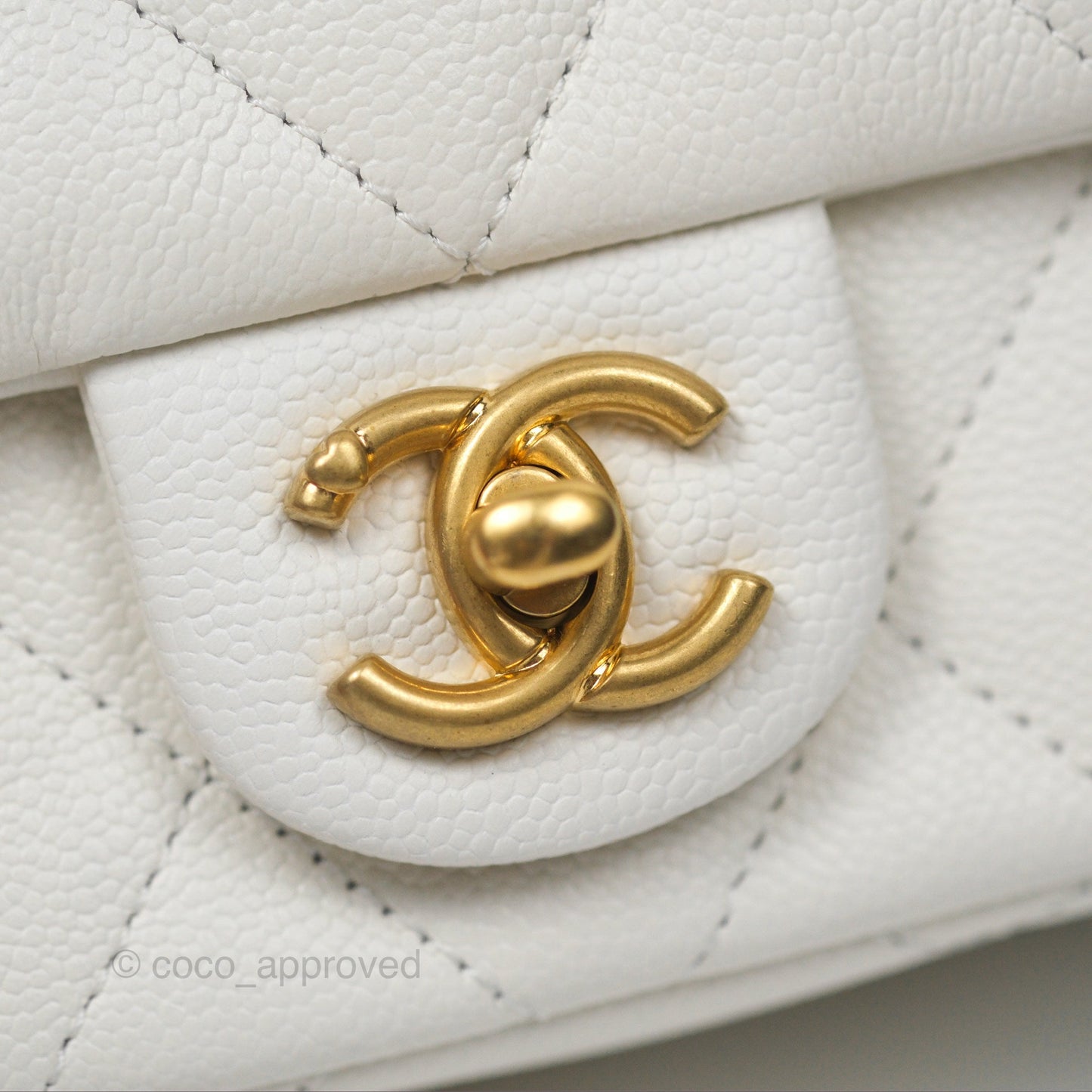 Chanel Mini Flap Bag Heart Adjustable Chain White Caviar Aged Gold Hardware