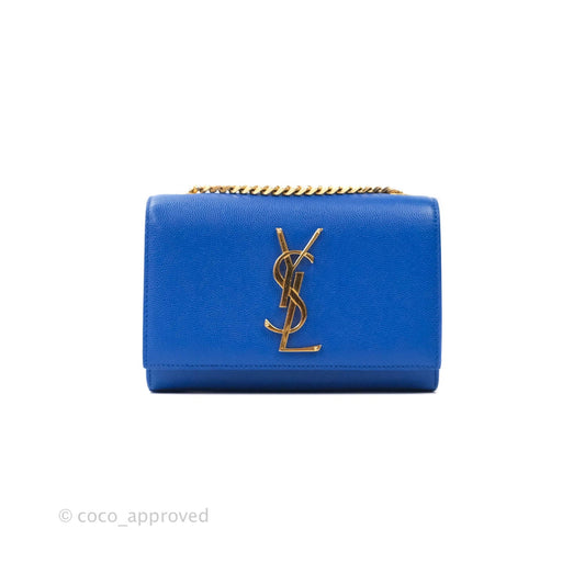 Saint Laurent Classic Kate Original Small Blue Grained Calfskin Gold Hardware