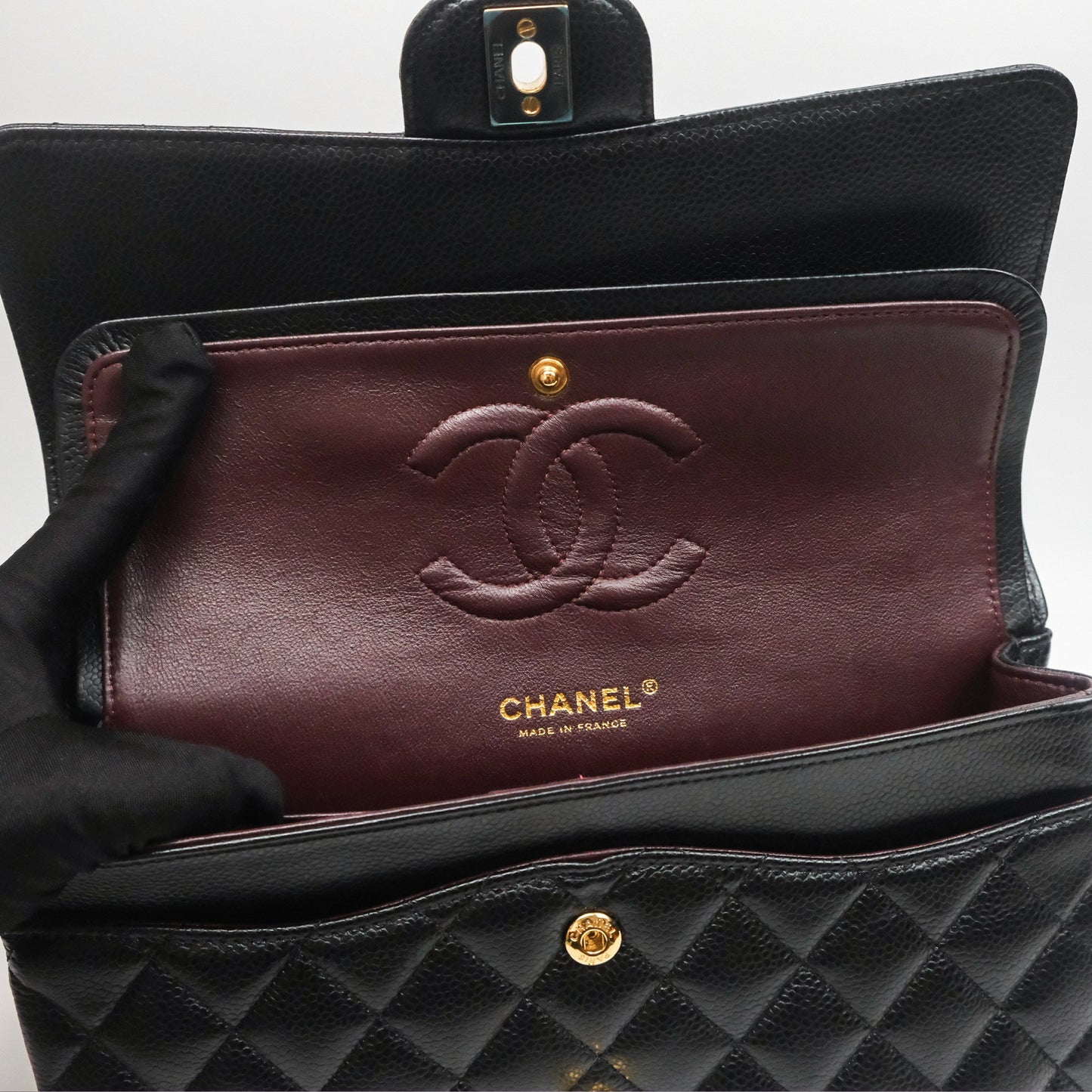 Chanel Classic M/L Medium Flap Quilted Black Caviar Gold Hardware