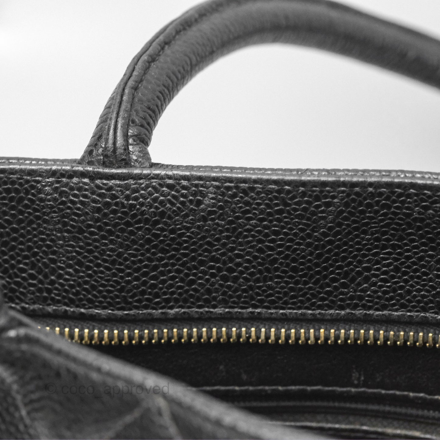Chanel Vintage Medallion CC Black Caviar Tote Bag Gold Hardware