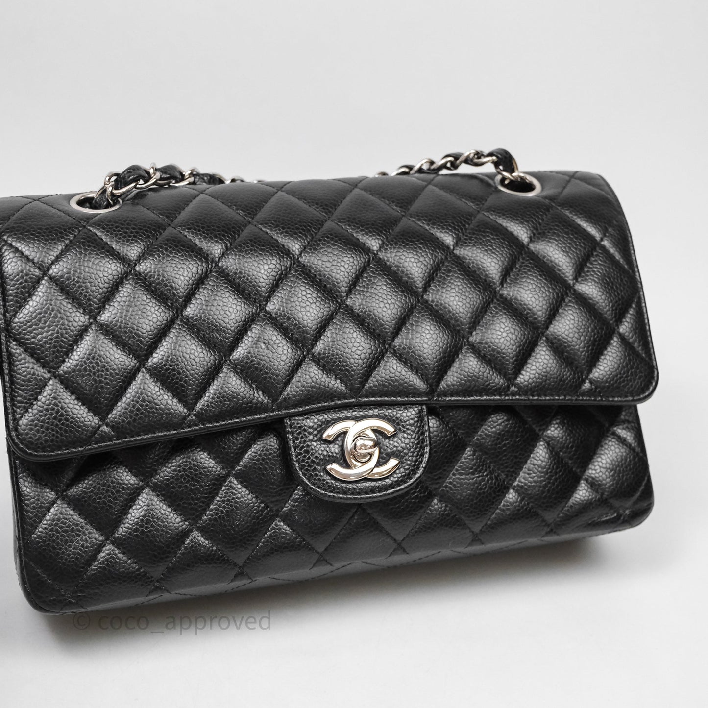 Chanel Classic M/L Medium Flap Quilted Black Caviar Silver Hardware