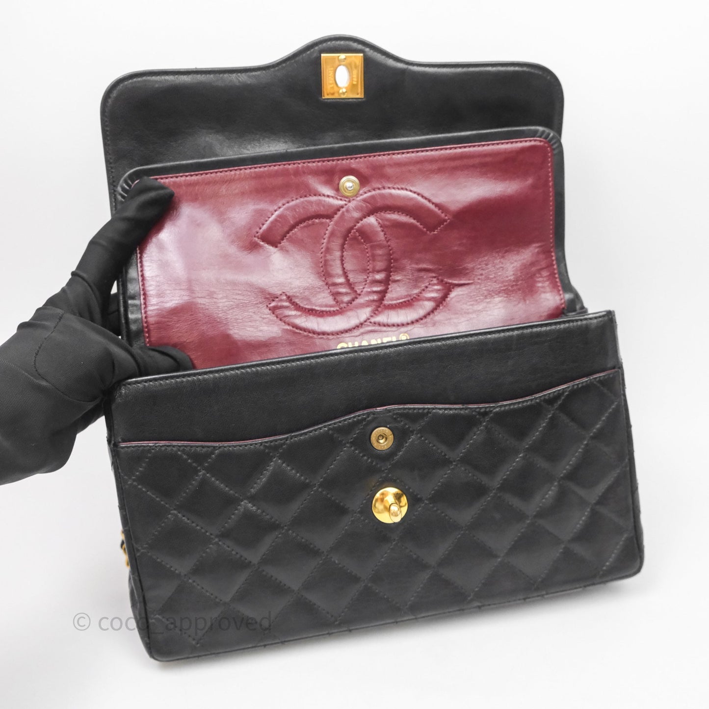 Chanel Quilted Vintage Flap Bag Lambskin Black 24K Gold Hardware