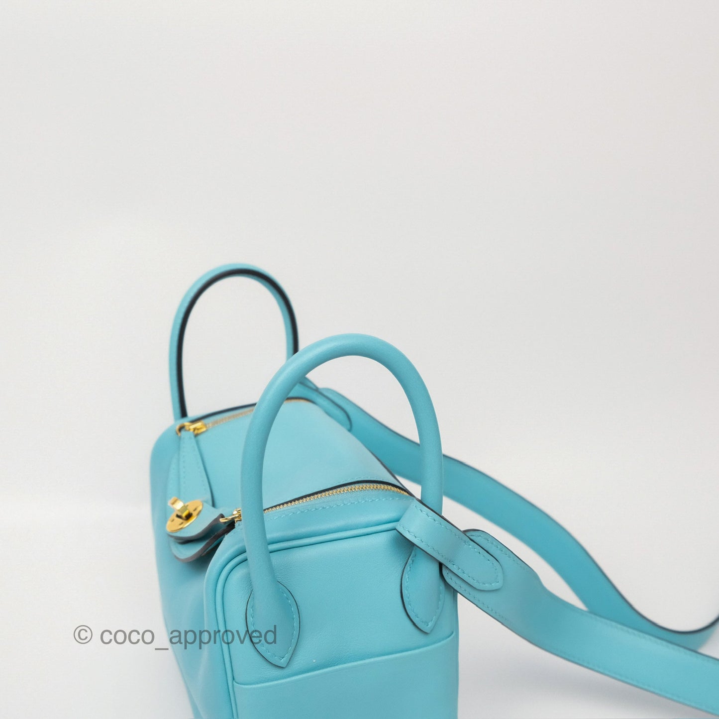 Hermès Mini Lindy 20 Bleu Atoll 3P Swift Gold Hardware