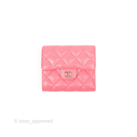 Chanel Classic Short Flap Wallet Pink Caviar Gold Hardware⁣
