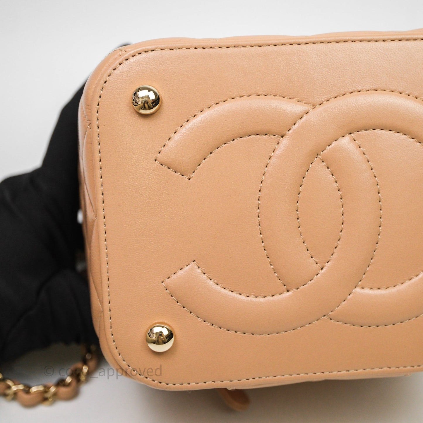 Chanel Top Handle Vanity With Chain Beige Lambskin Aged Gold Hardware