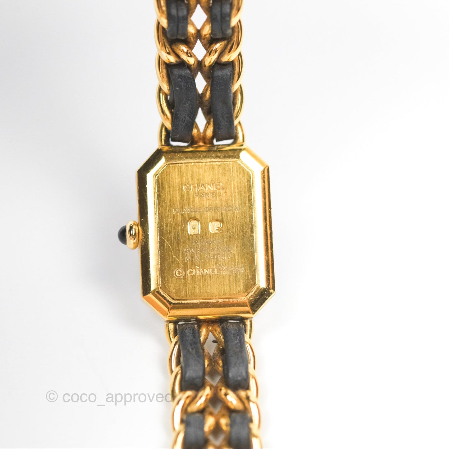 Chanel Vintage Première Watch Black Leather Gold Plated S Size