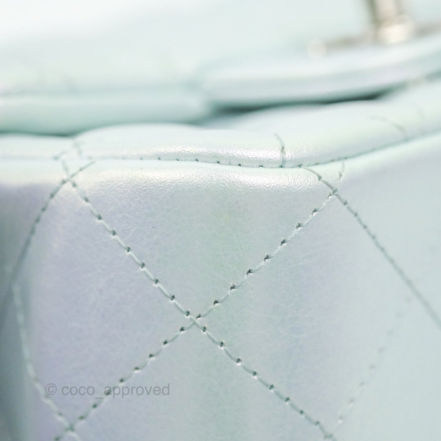 Chanel Mini Square Quilted Iridescent Icy Blue Silver Hardware