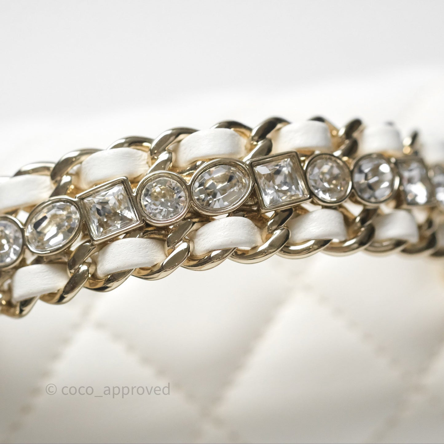 Chanel Crystals Top Handle Mini Rectangular Flap Bag White Lambskin Gold Hardware