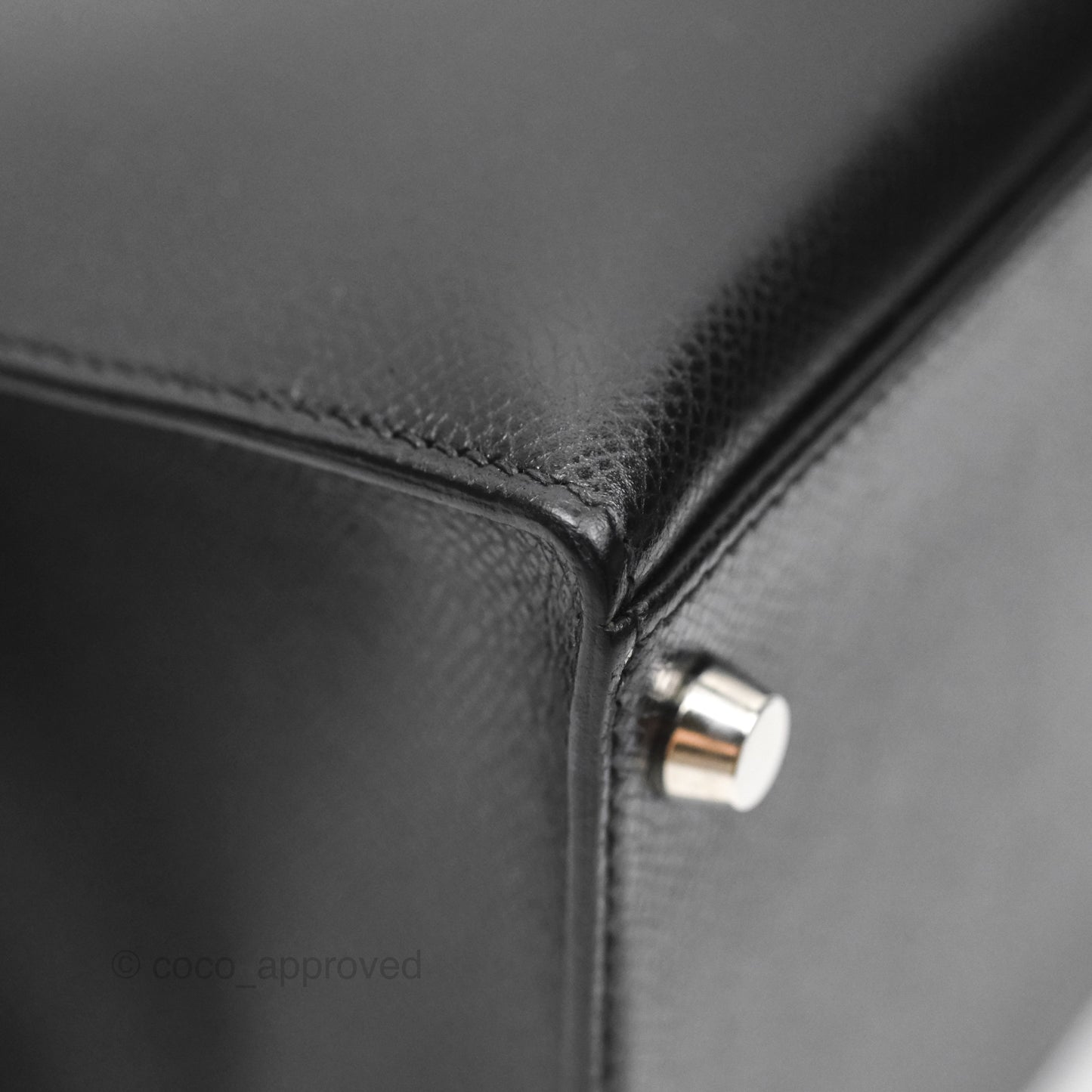 Hermès Vintage Kelly 28 Sellier Noir 89 Courchevel Palladium Hardware