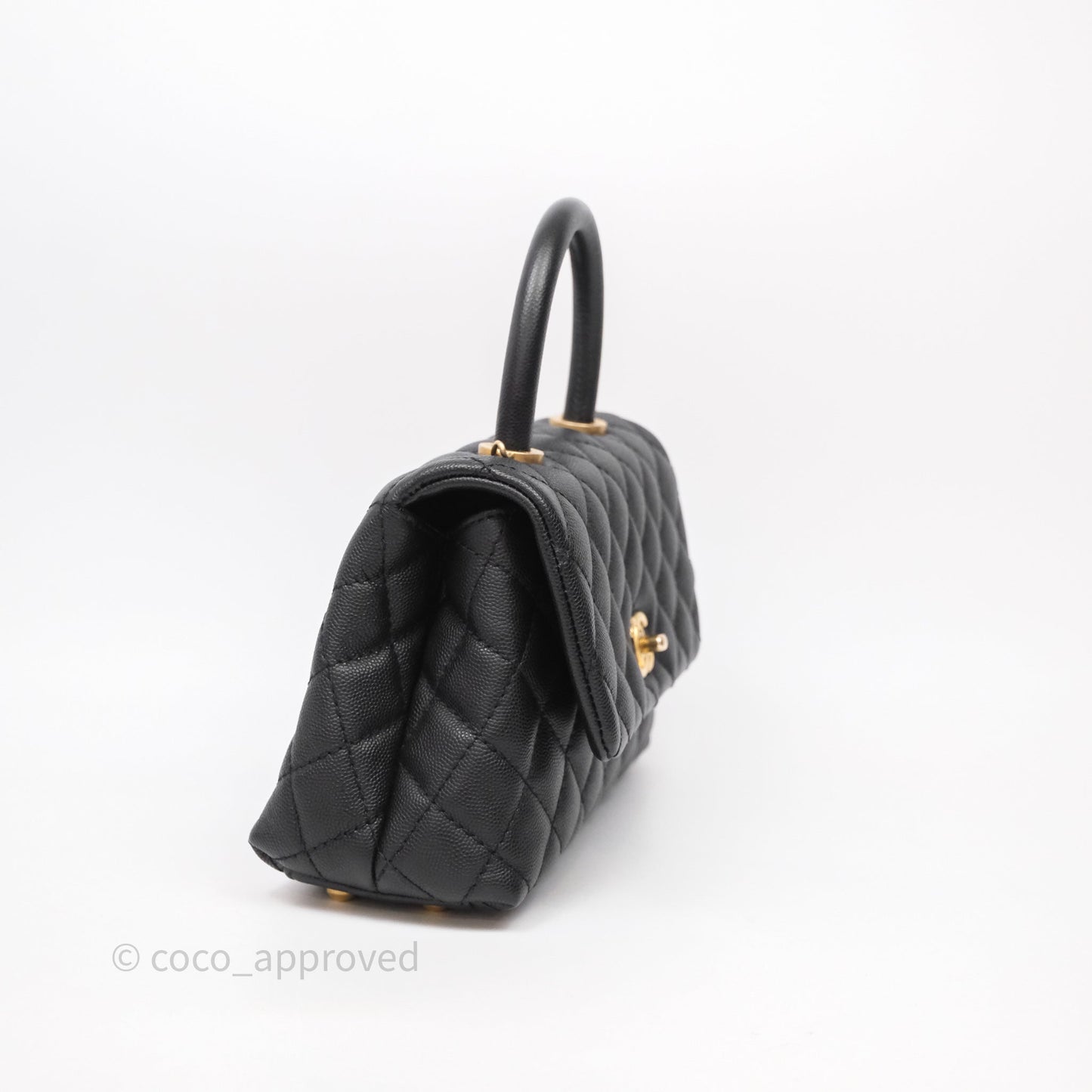 Chanel Small Quilted Coco Handle Black Caviar Aged Gold Hardware