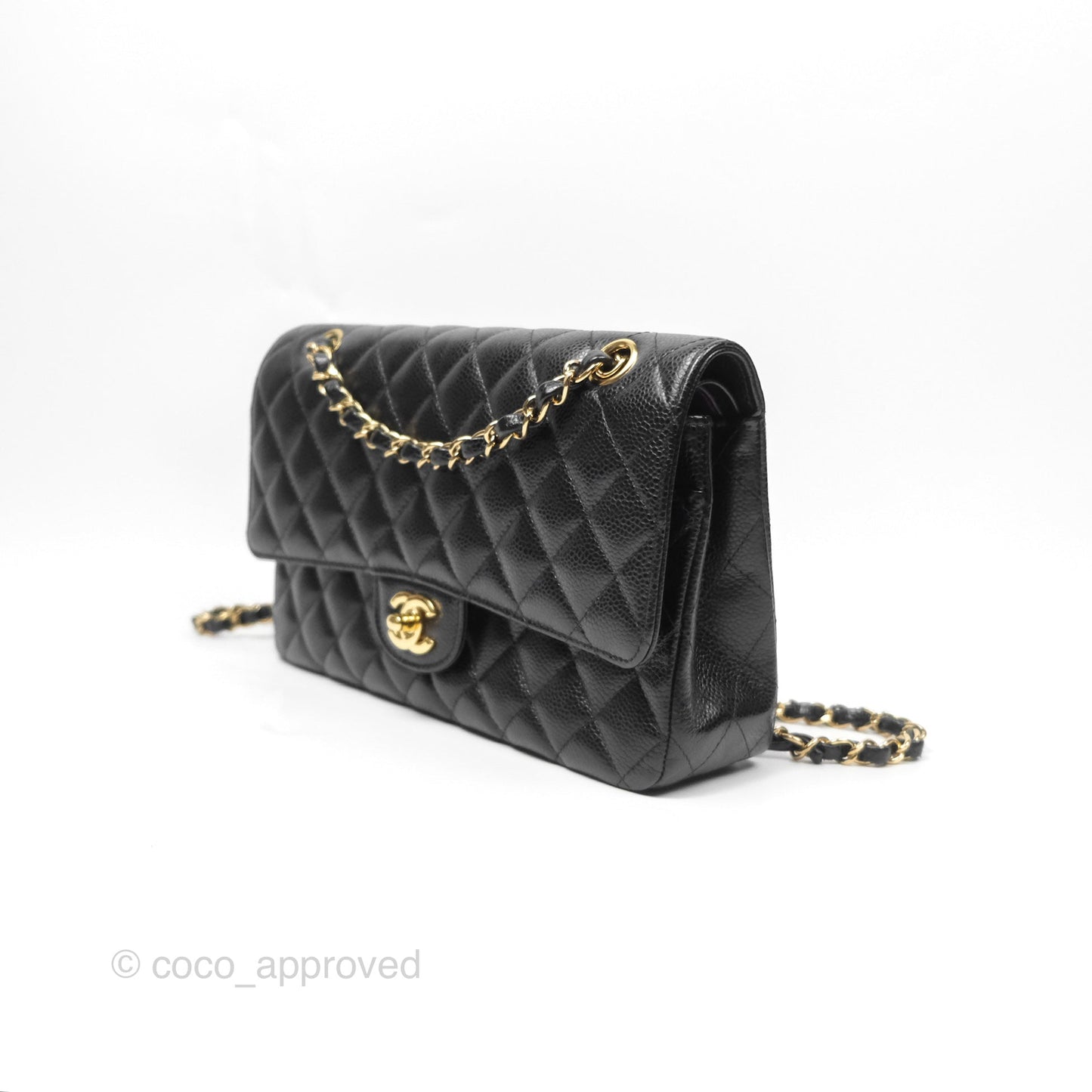 Chanel Classic M/L Medium Flap Quilted Black Caviar Gold Hardware