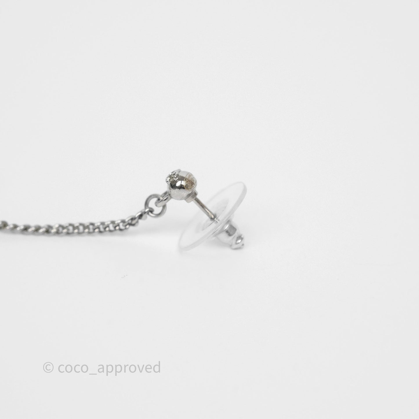 Chanel CC Crystal Long Drop Earrings Silver Tone 21V