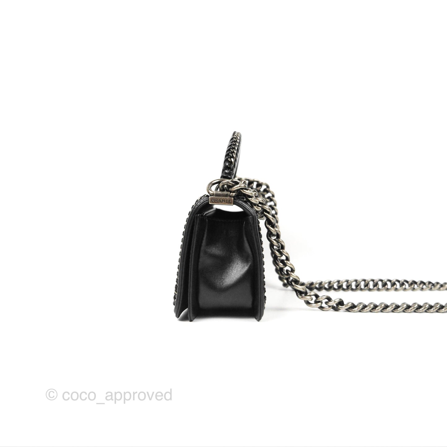 Chanel Small Chain Around Top Handle Boy Black Calfskin Ruthenium Hardware