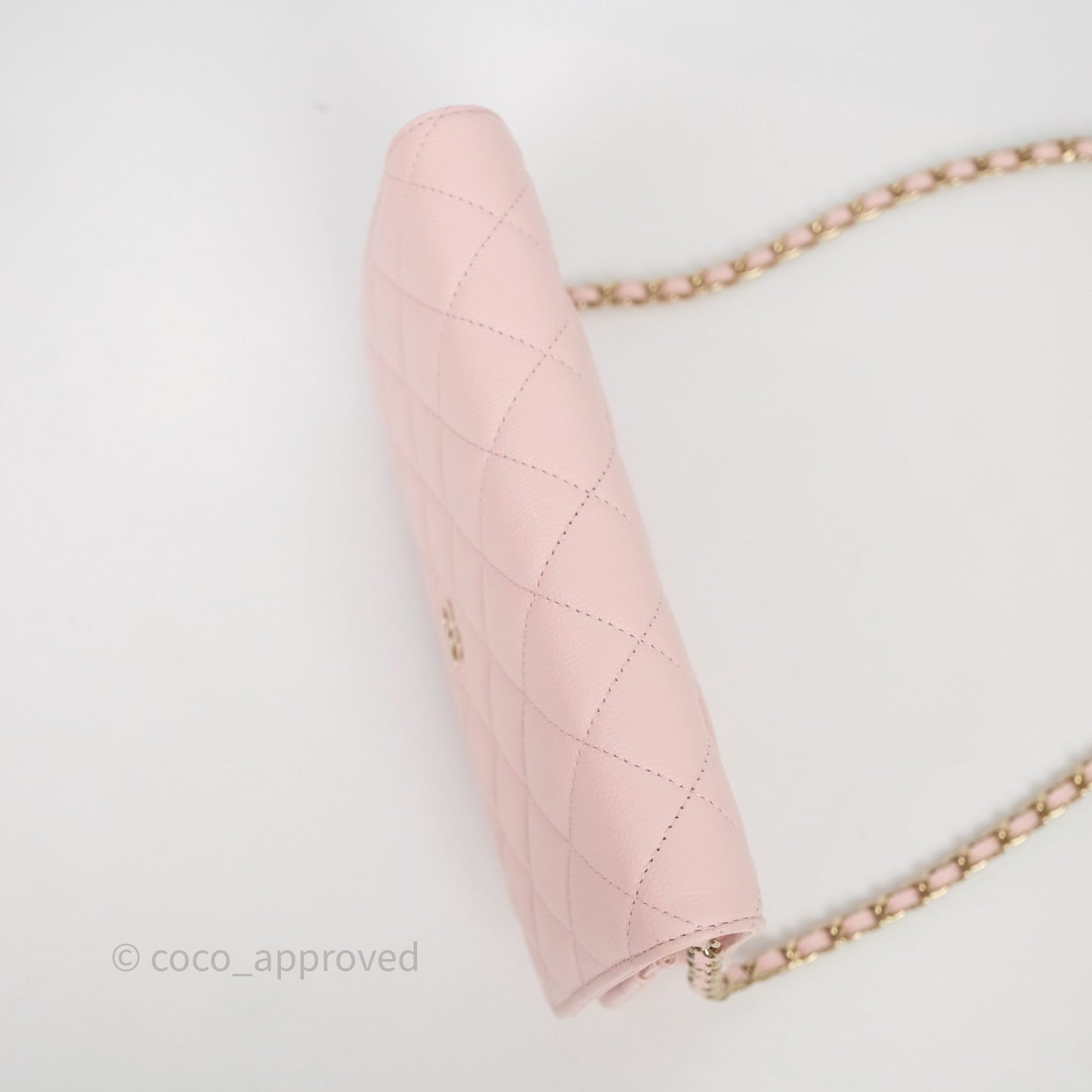 Chanel Classic Quilted Wallet on Chain WOC Light Pink Caviar Gold Hardware