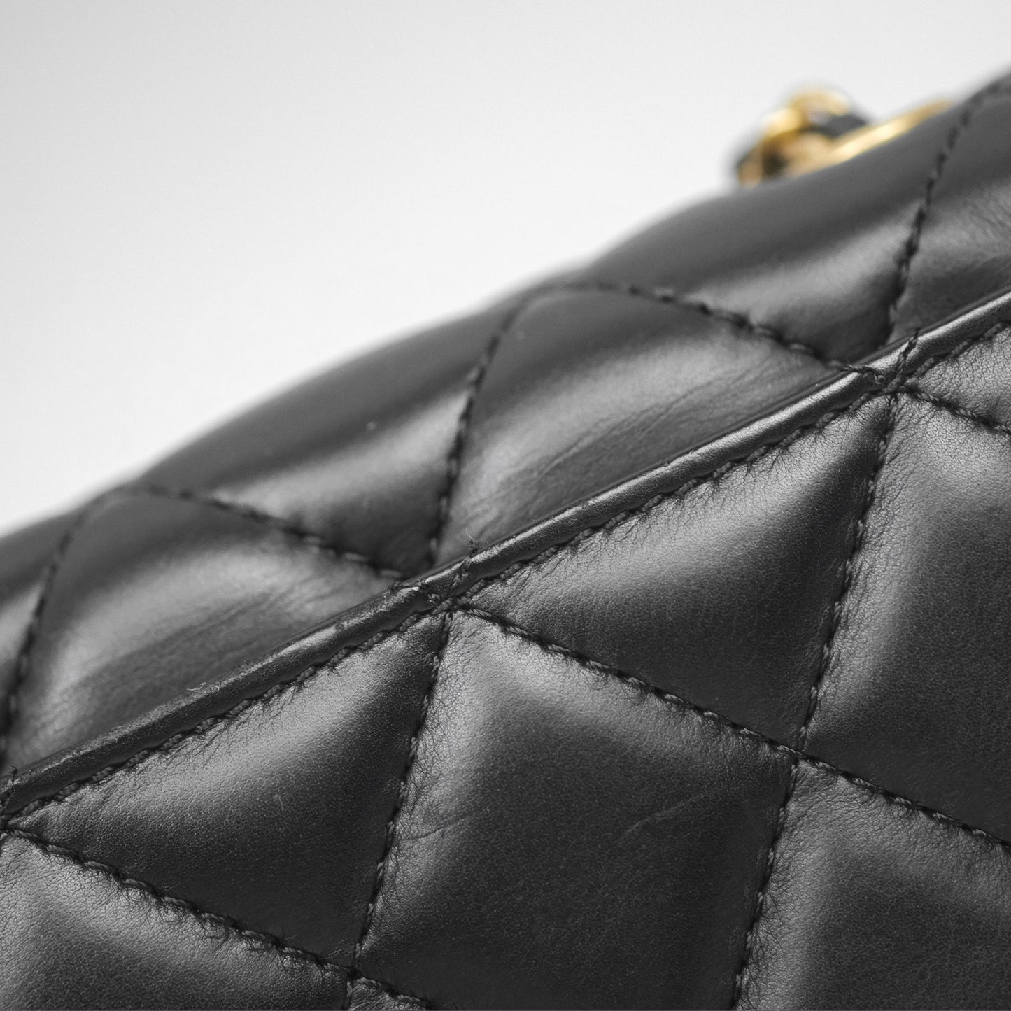 Chanel Quilted Side Chain Flap Bag Black Calfskin Aged Gold Hardware