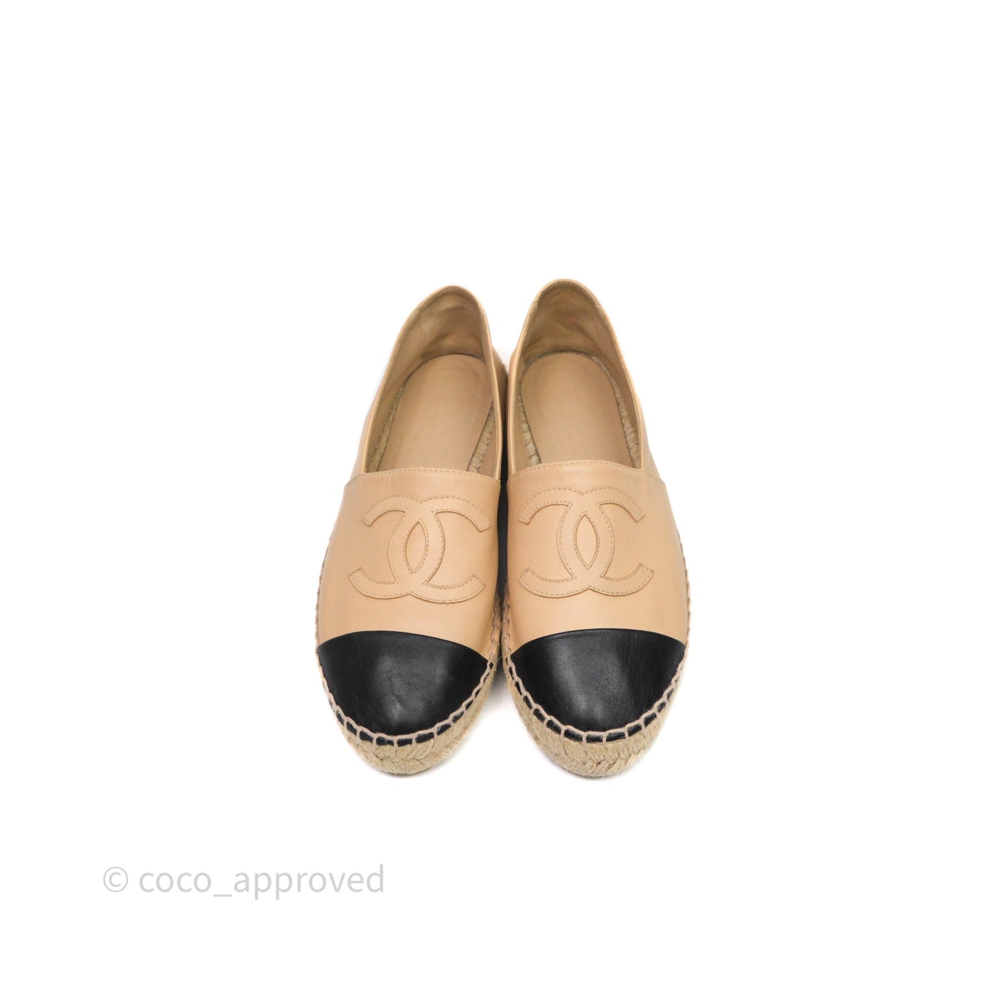 Chanel CC Espadrilles Beige Black Lambskin Size 37