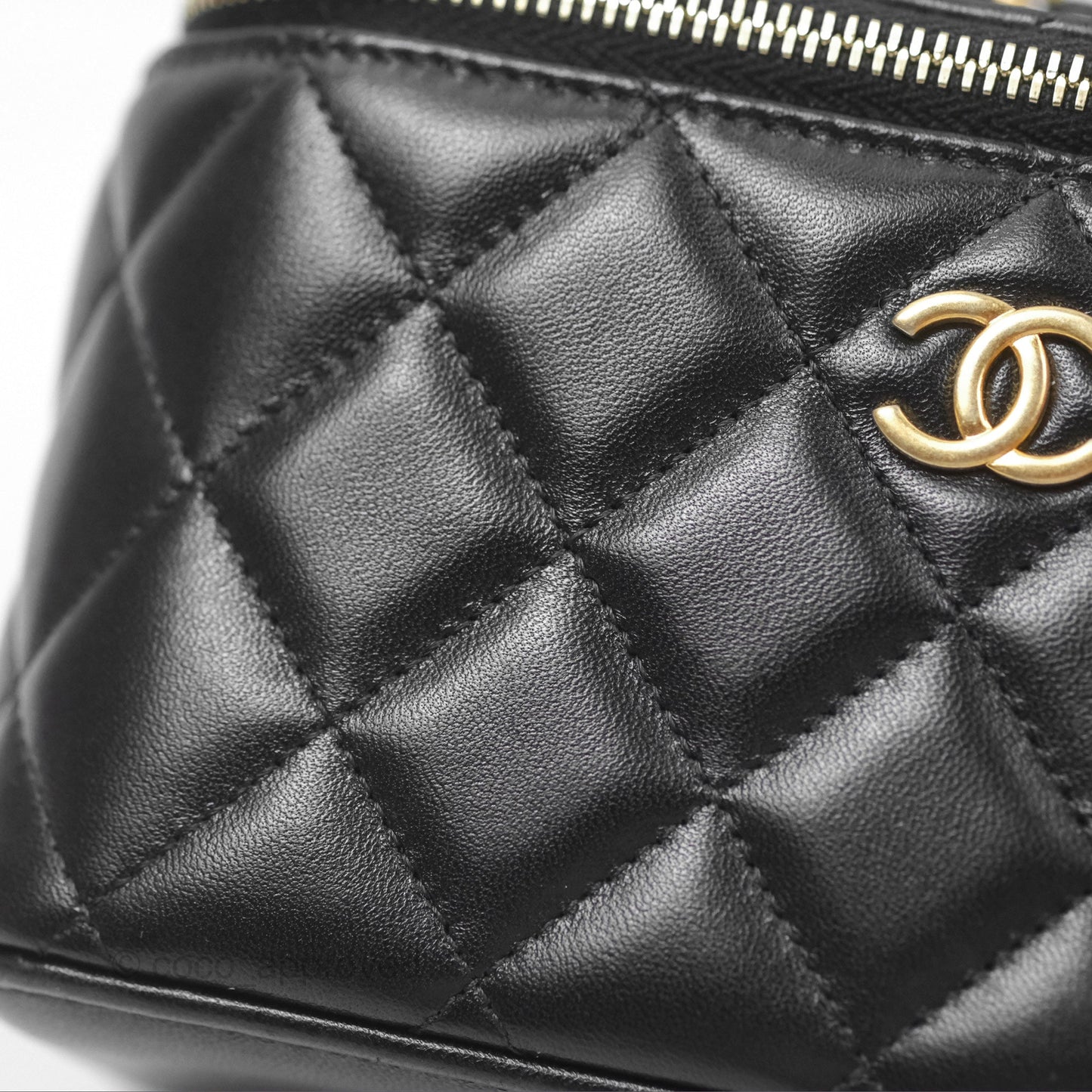 Chanel Vanity Rectangular Top Handle Black Lambskin Gold Hardware