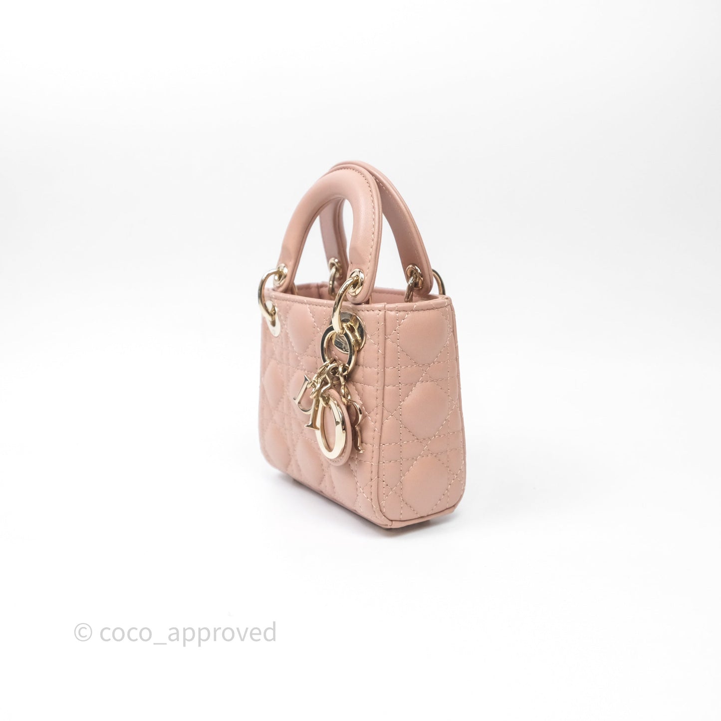 Christian Dior Micro Lady Dior Pink Beige Cannage Calfskin Gold Hardware