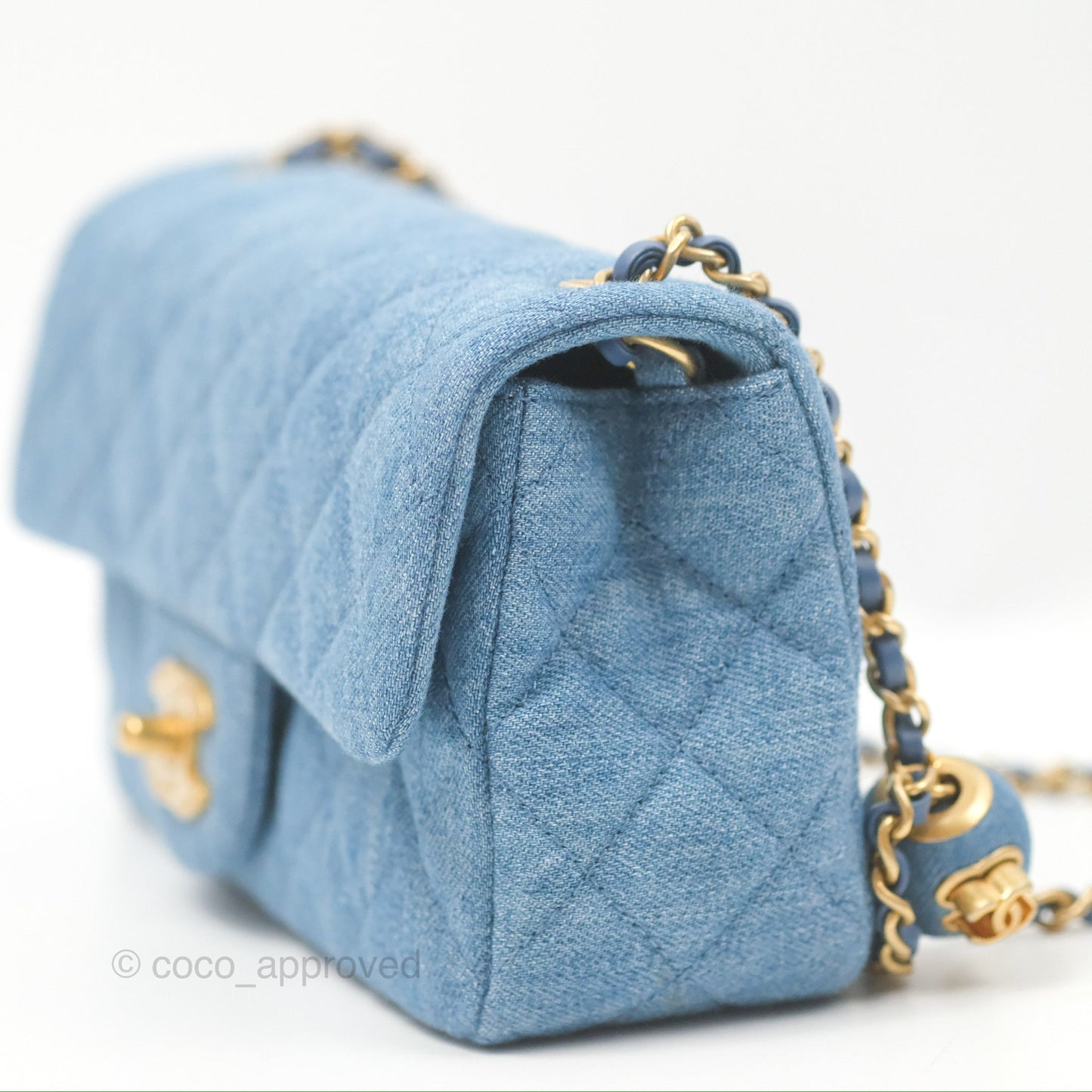 Chanel Mini Rectangular Pearl Crush Quilted Denim Aged Gold Hardware 22C