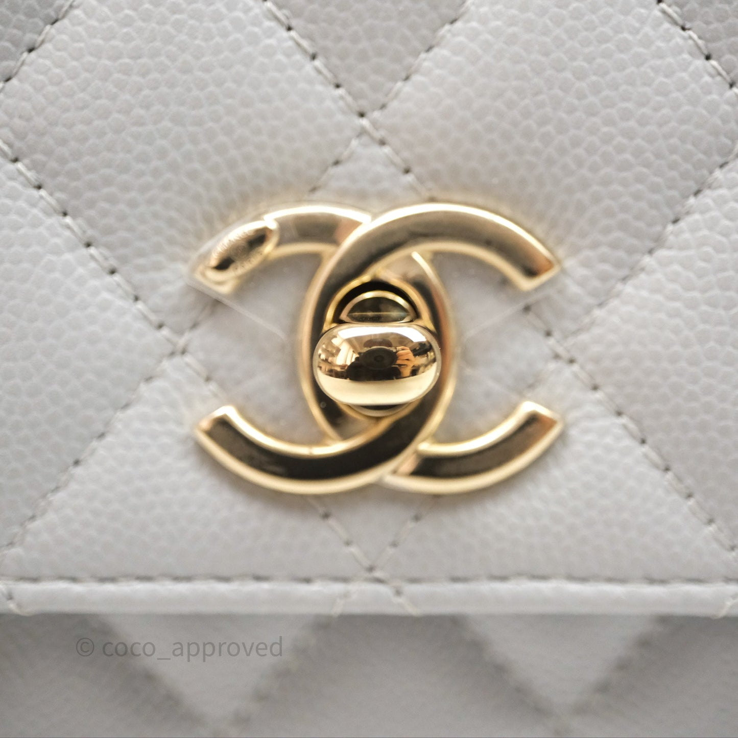 Chanel Coco Handle Clutch with Chain Quilted Light Grey Caviar Gold Hardware