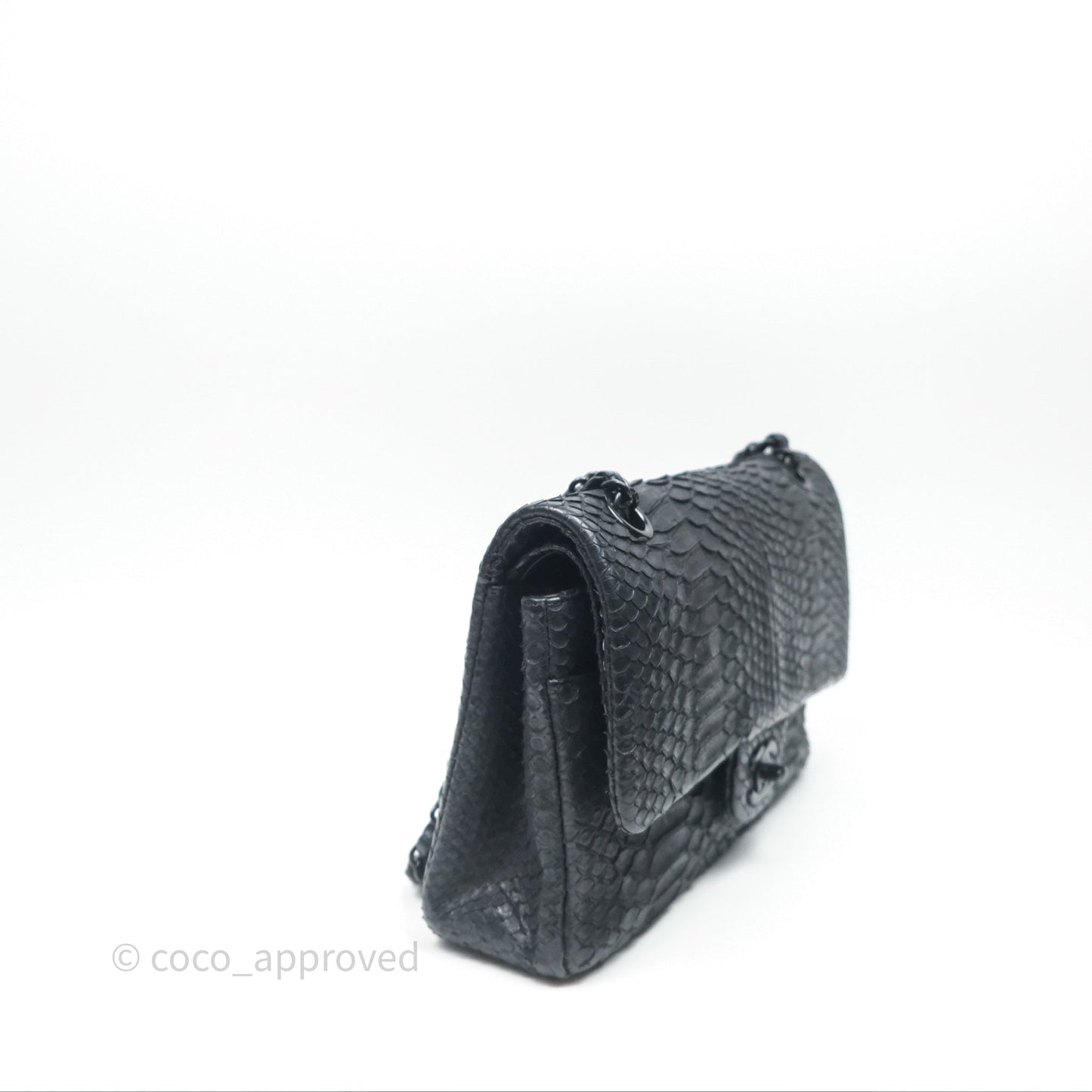 Chanel Classic M/L Medium Flap So Black Python Black Hardware