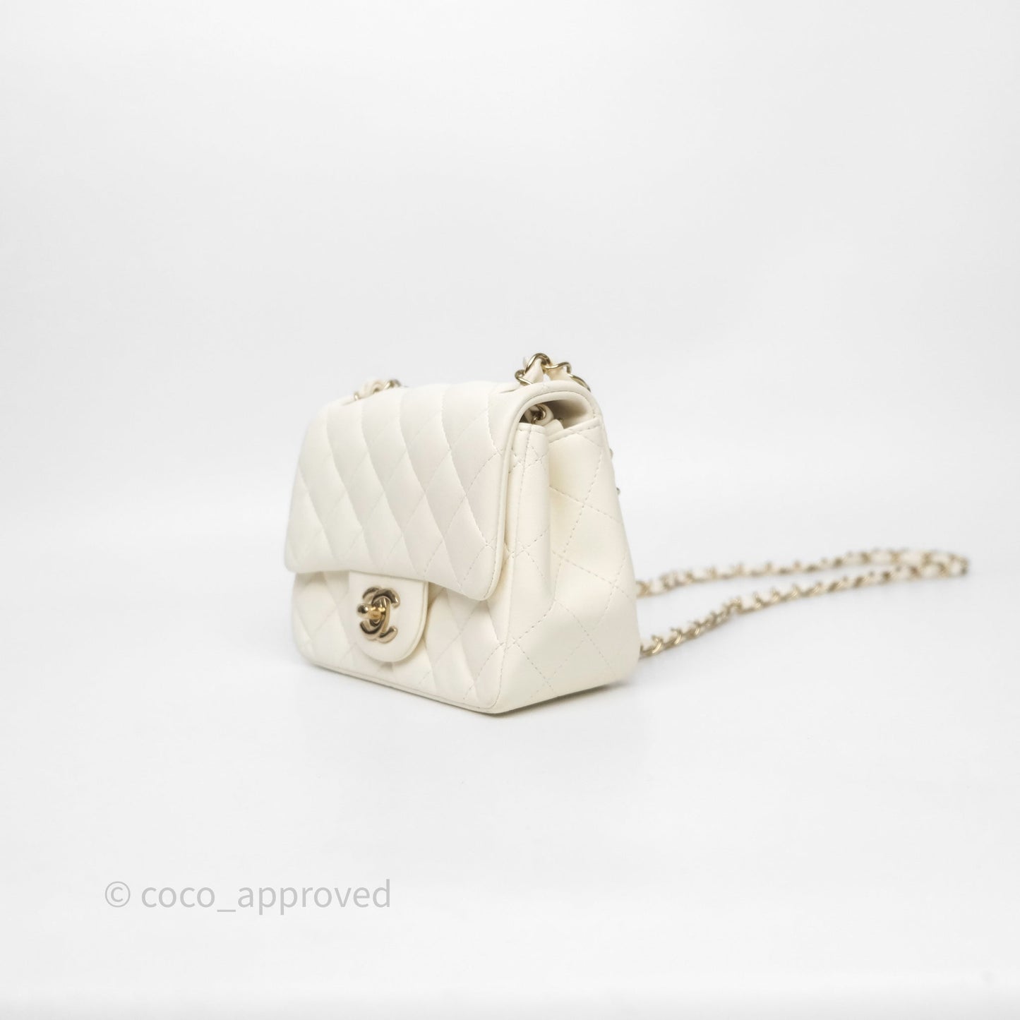 Chanel Quilted Mini Square White Lambskin Gold Hardware