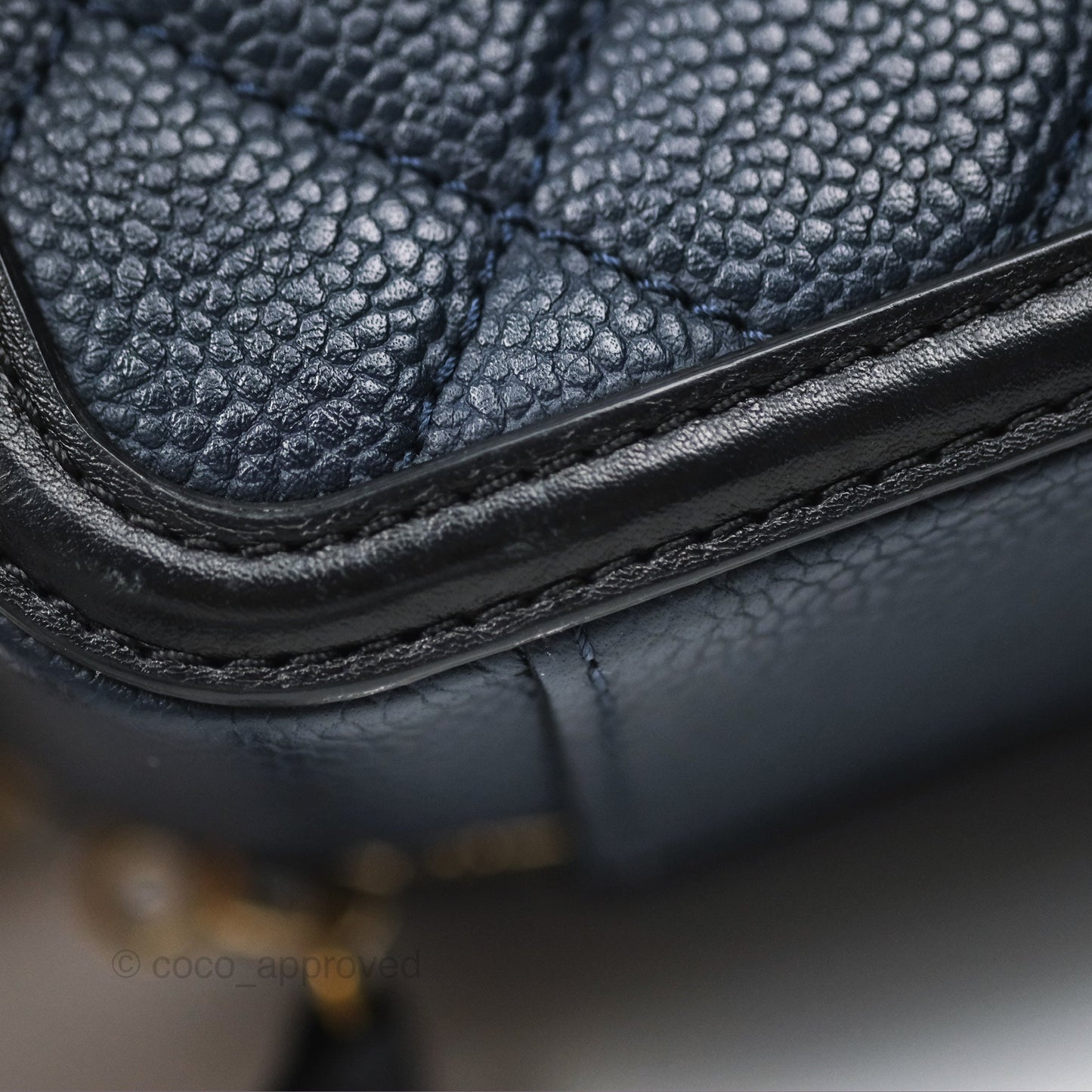 Chanel Quilted Small CC Filigree Vanity Case Navy Black Caviar Gold Hardware