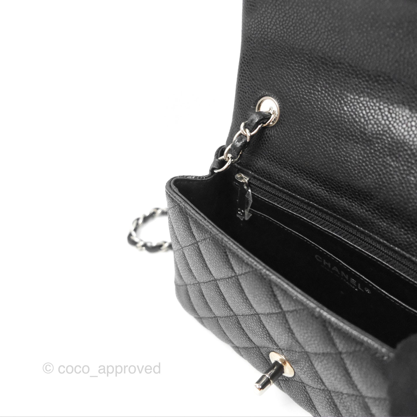 Chanel Classic Quilted Mini Rectangular Flap Black Caviar Silver Hardware