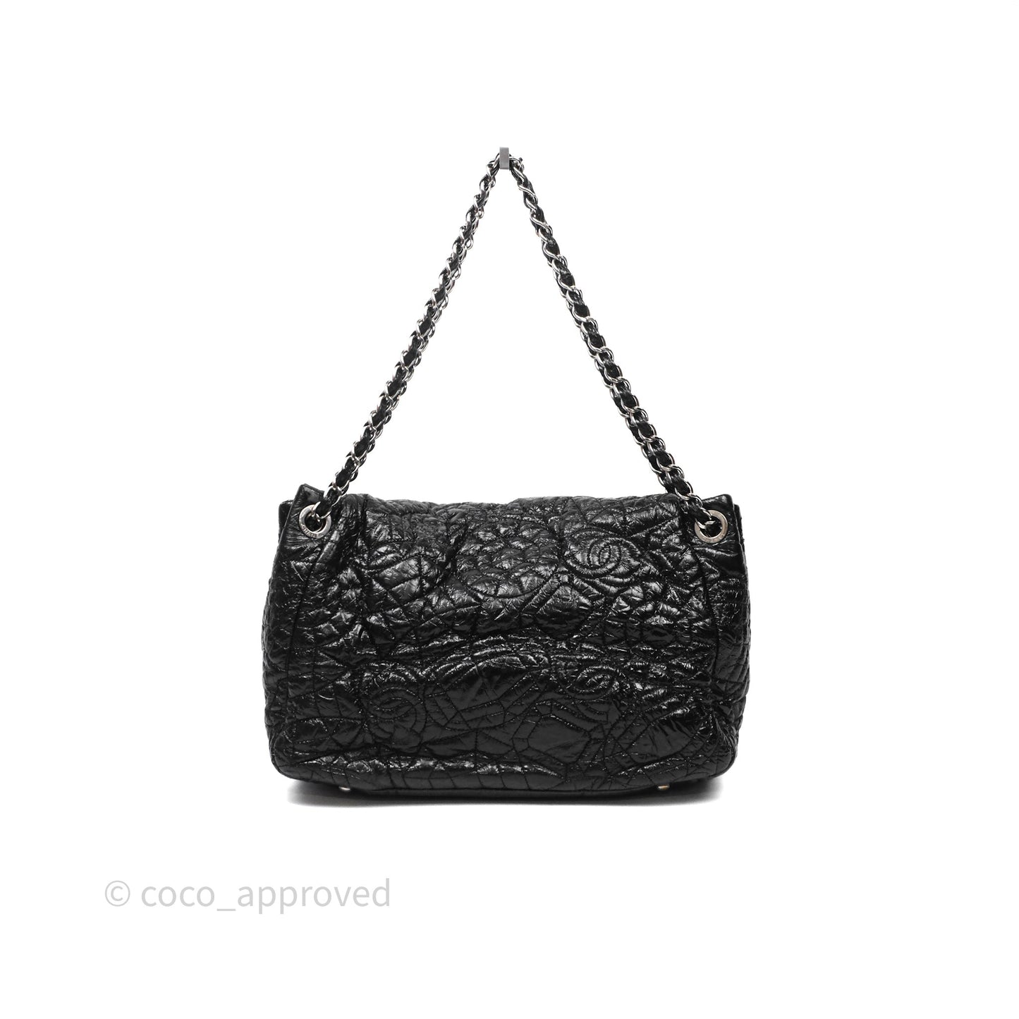 Chanel Black Vinyl Graphic Edge Flap Bag Silver Hardware⁣⁣