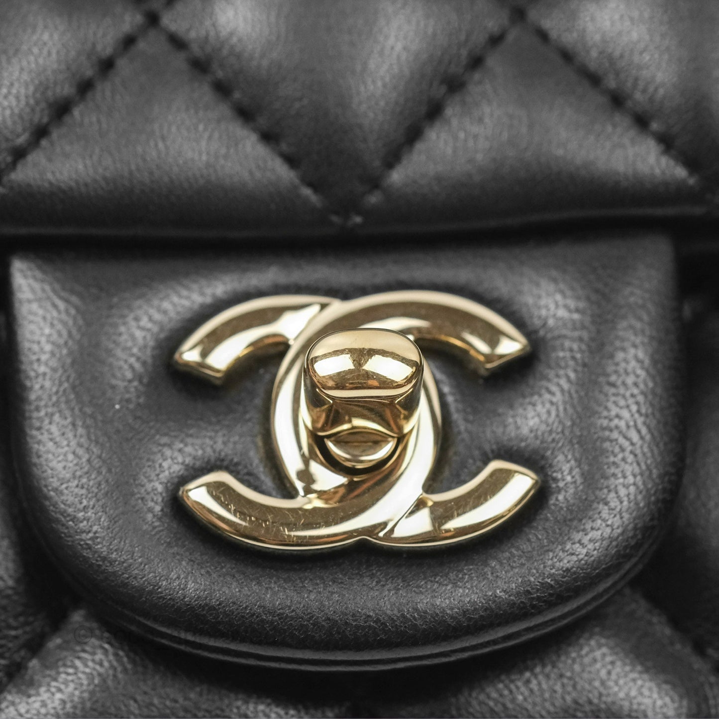 Chanel Mini Square Quilted Black Lambskin Gold Hardware